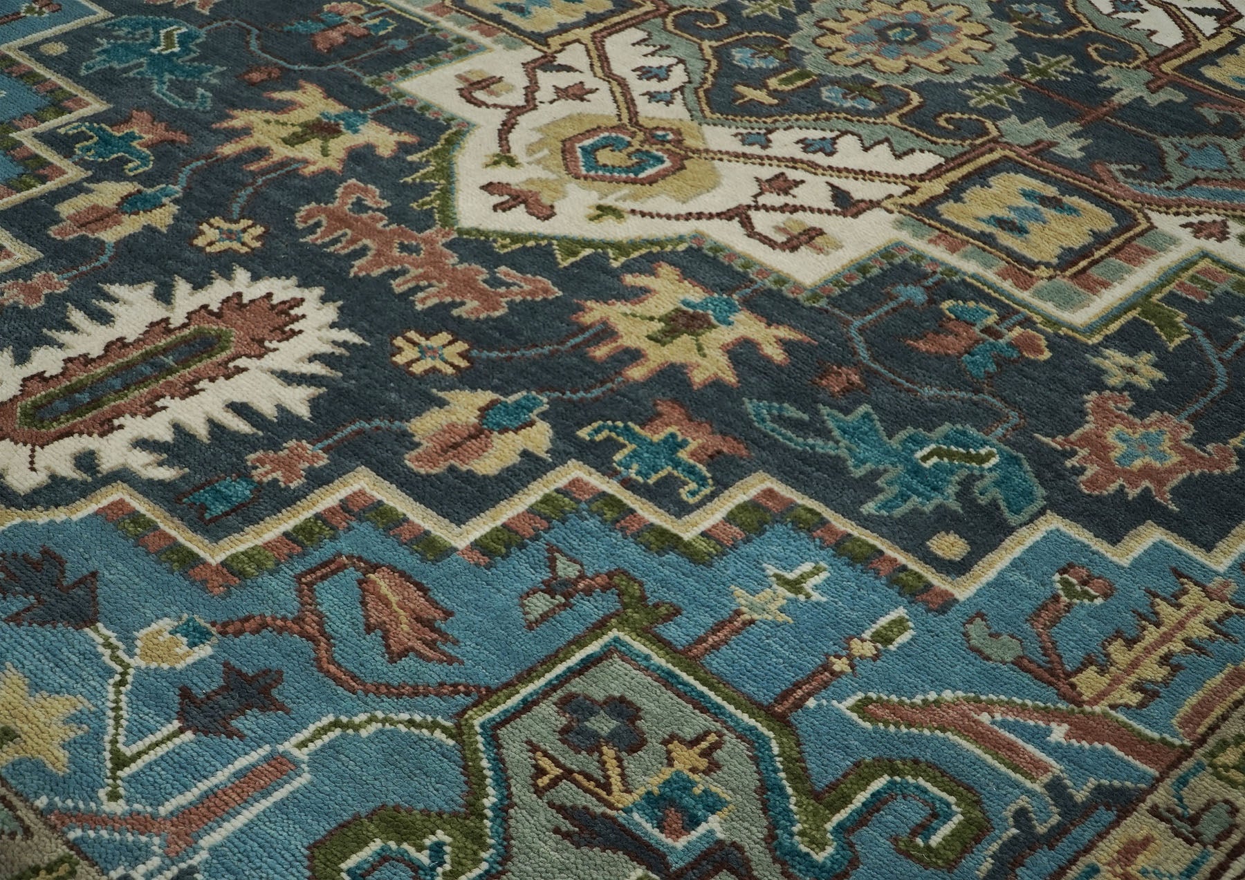 10x14 Blue, Ivory, Beige Color Hand Knotted Oushak Wool  Oriental Rug