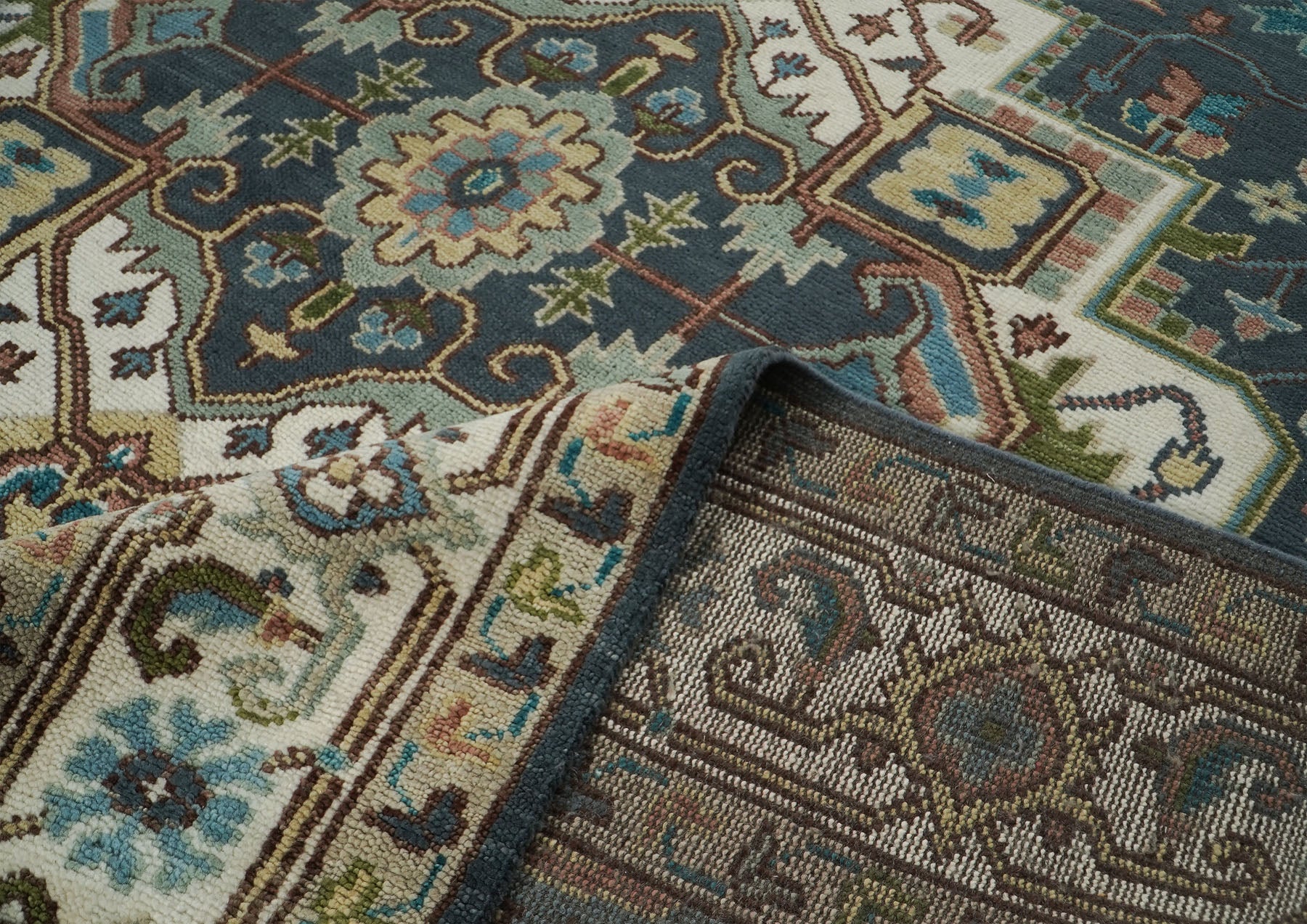 10x14 Blue, Ivory, Beige Color Hand Knotted Oushak Wool  Oriental Rug