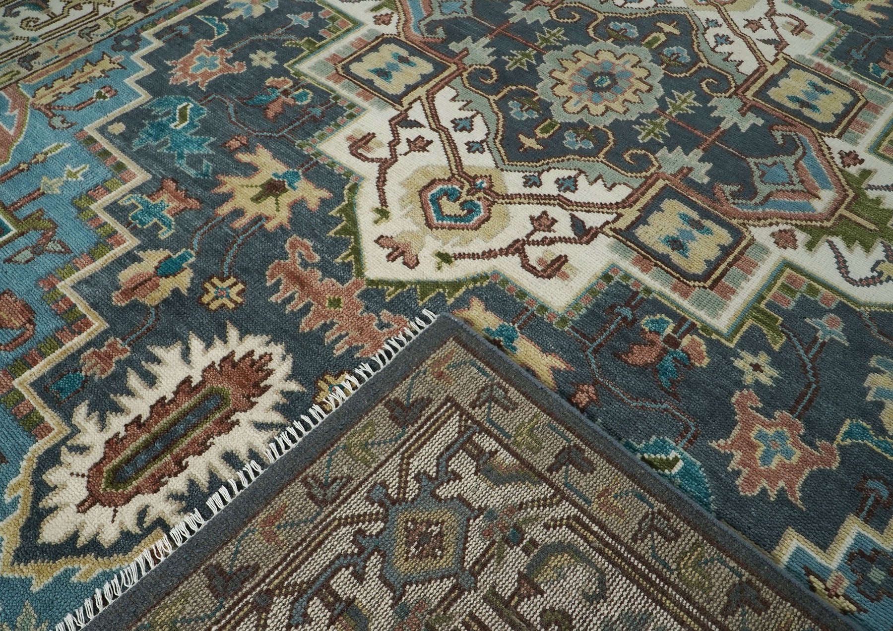 10x14 Blue, Ivory, Beige Color Hand Knotted Oushak Wool  Oriental Rug