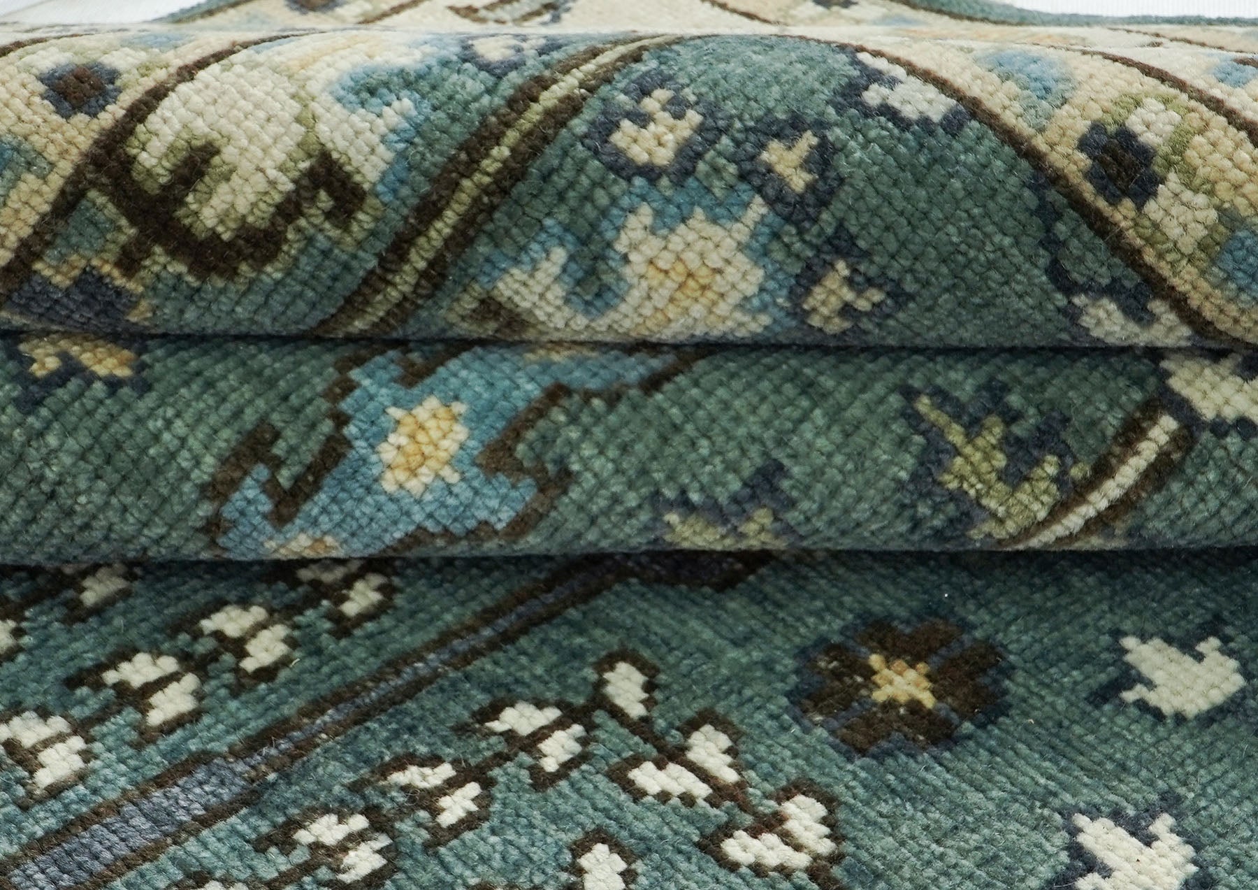 10x14 Seledon, Ivory, Beige Color Hand Knotted Oushak Wool Transitional Oriental Rug