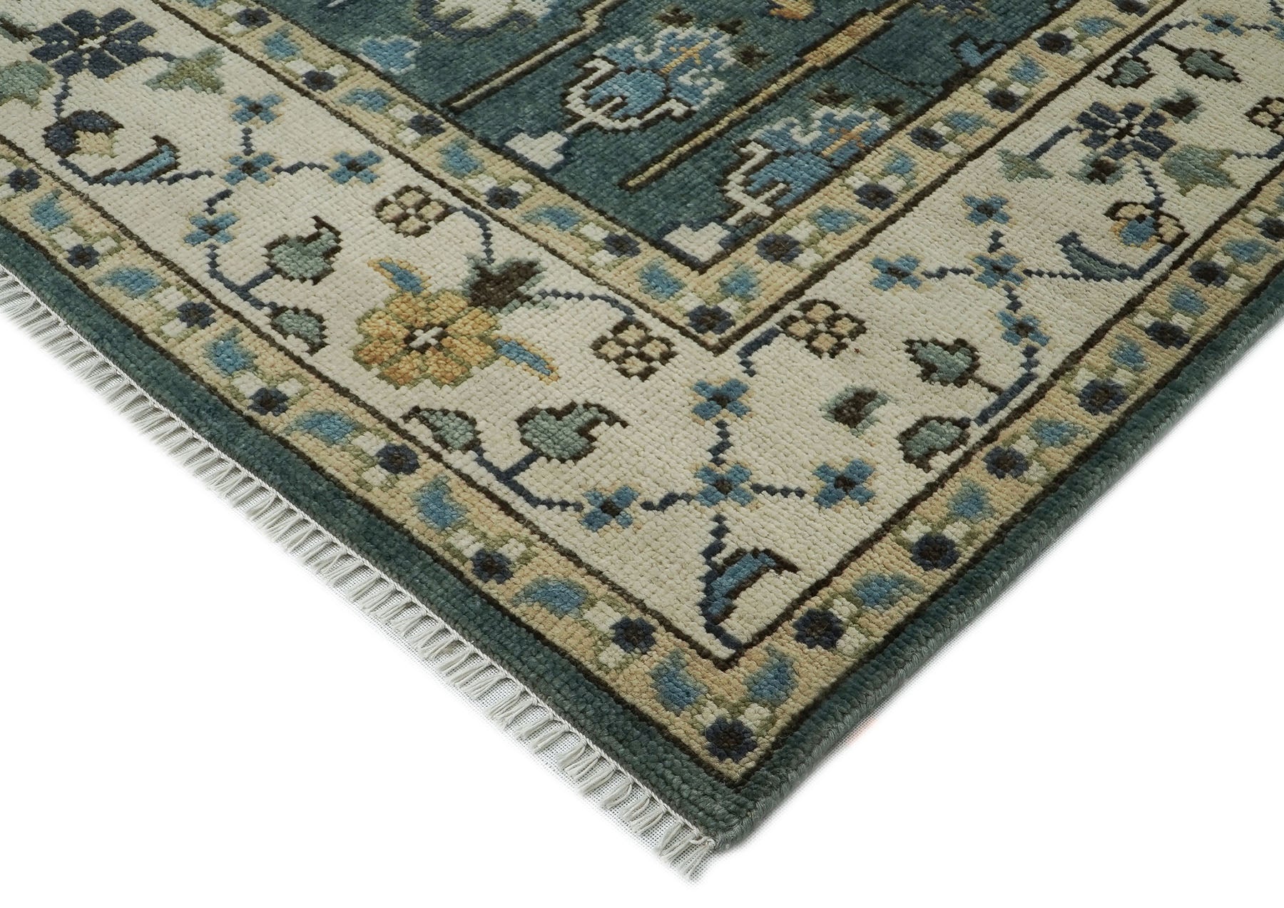 10x14 Seledon, Ivory, Beige Color Hand Knotted Oushak Wool Transitional Oriental Rug