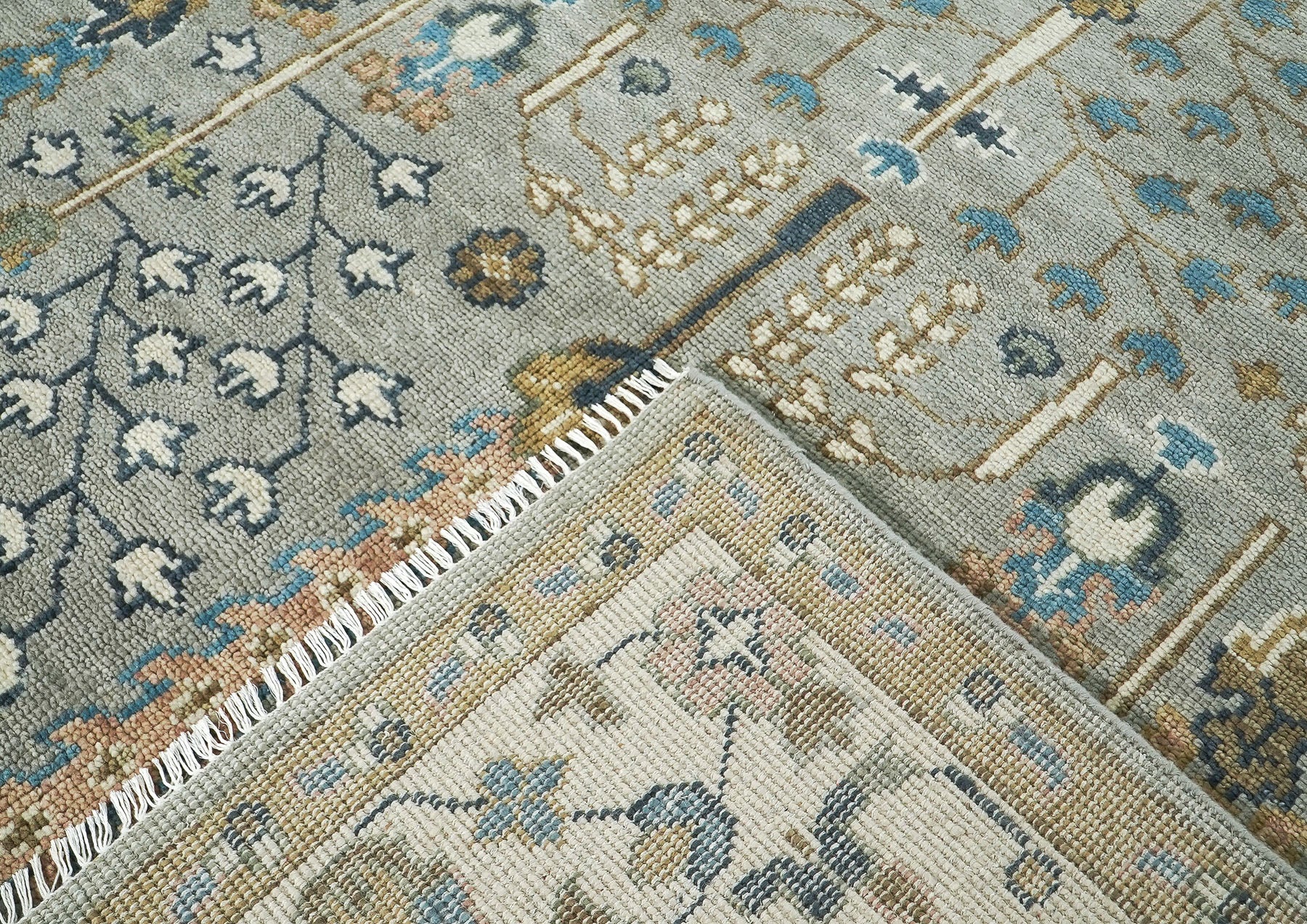 10x14 Taupe, Gray, Beige Color Hand Knotted Oushak Wool Transitional Oriental Rug