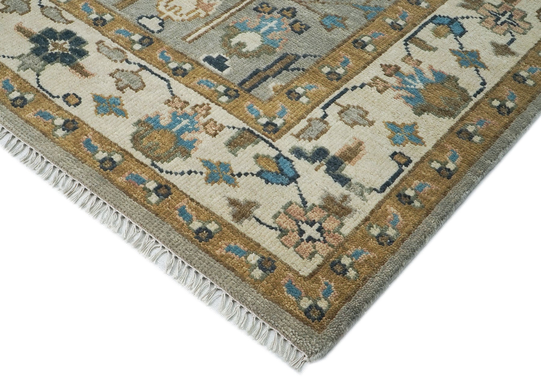 10x14 Taupe, Gray, Beige Color Hand Knotted Oushak Wool Transitional Oriental Rug