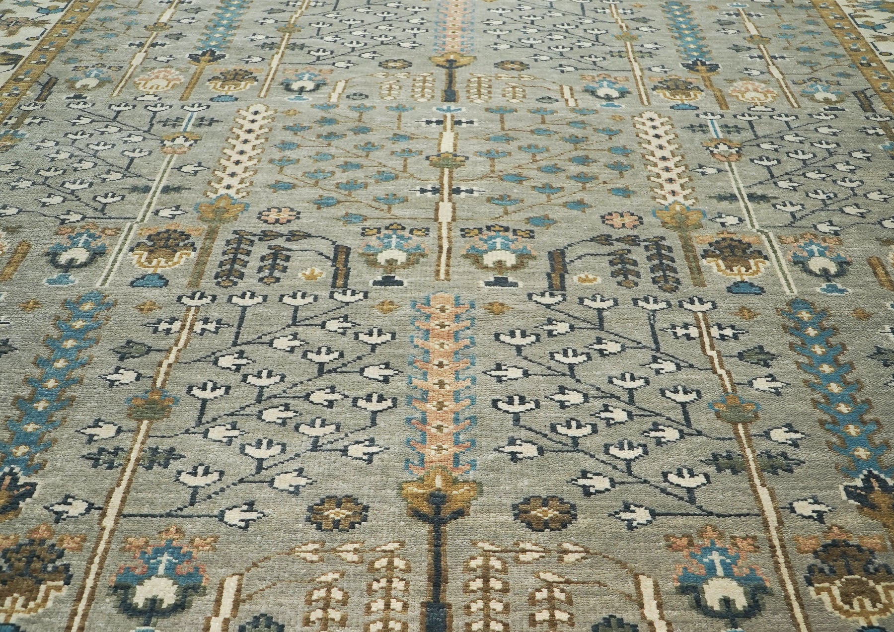 10x14 Taupe, Gray, Beige Color Hand Knotted Oushak Wool Transitional Oriental Rug