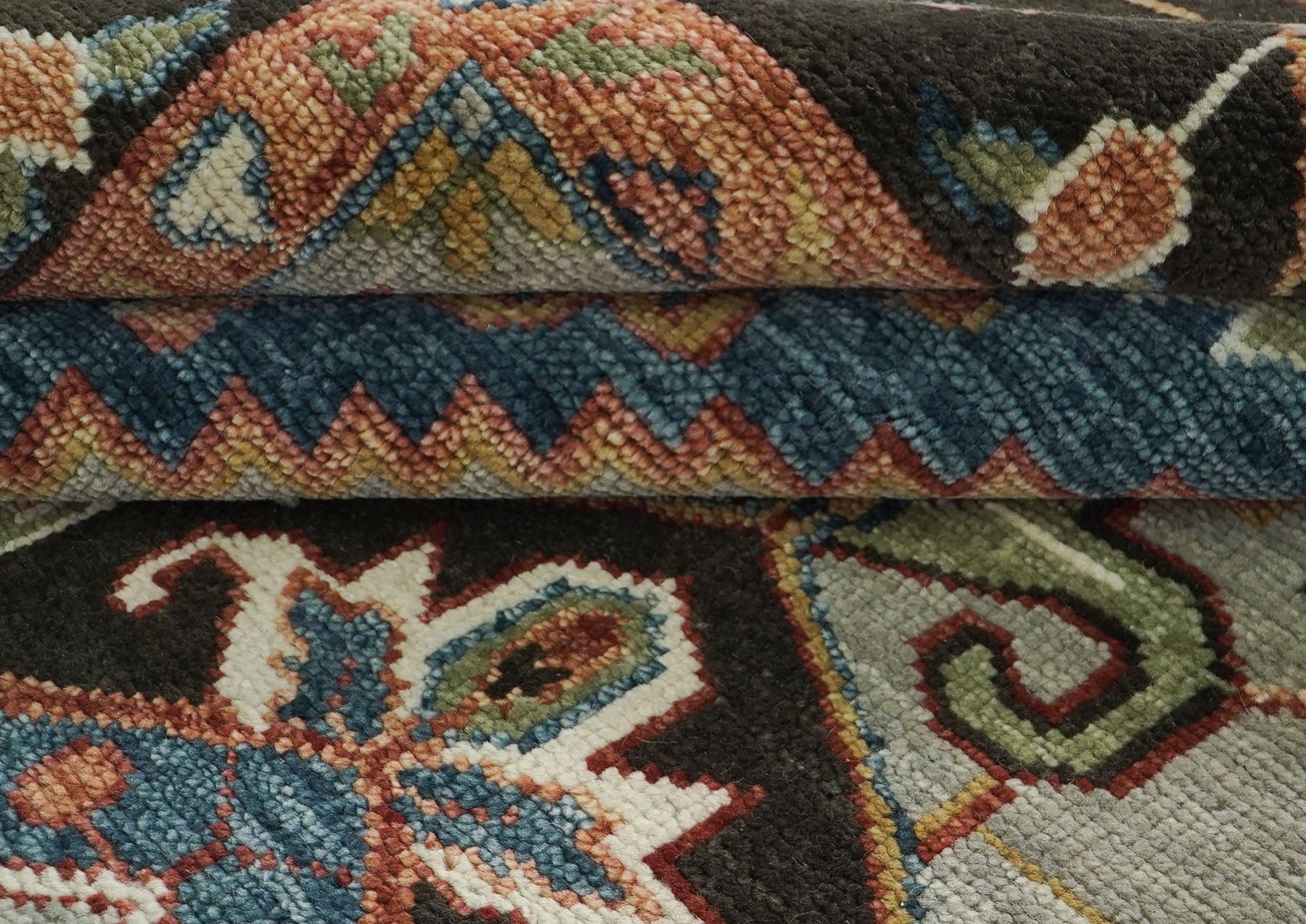 10x14 Gray, Green, Rust Color Hand Knotted Oushak Wool  Oriental Rug