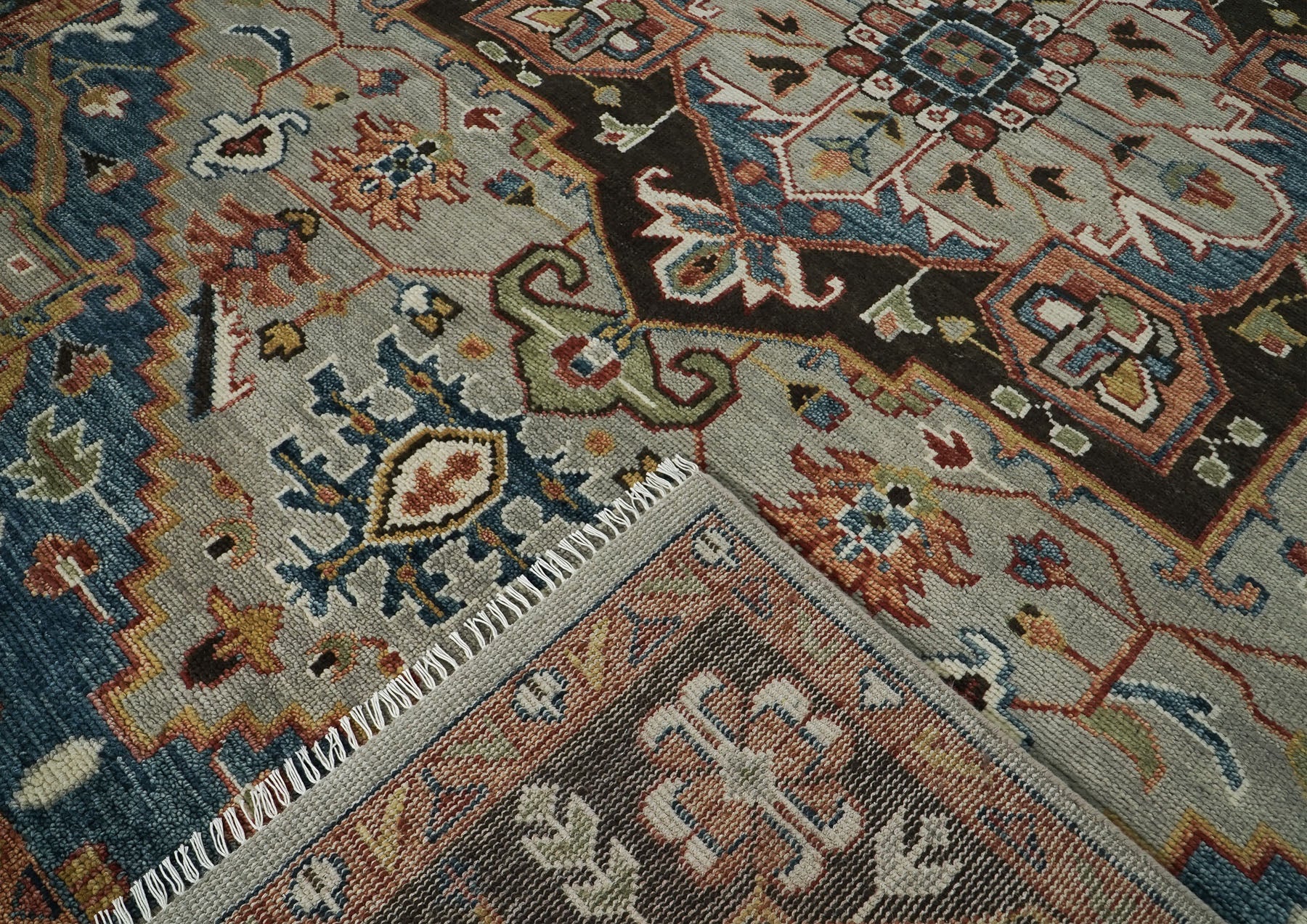 10x14 Gray, Green, Rust Color Hand Knotted Oushak Wool  Oriental Rug