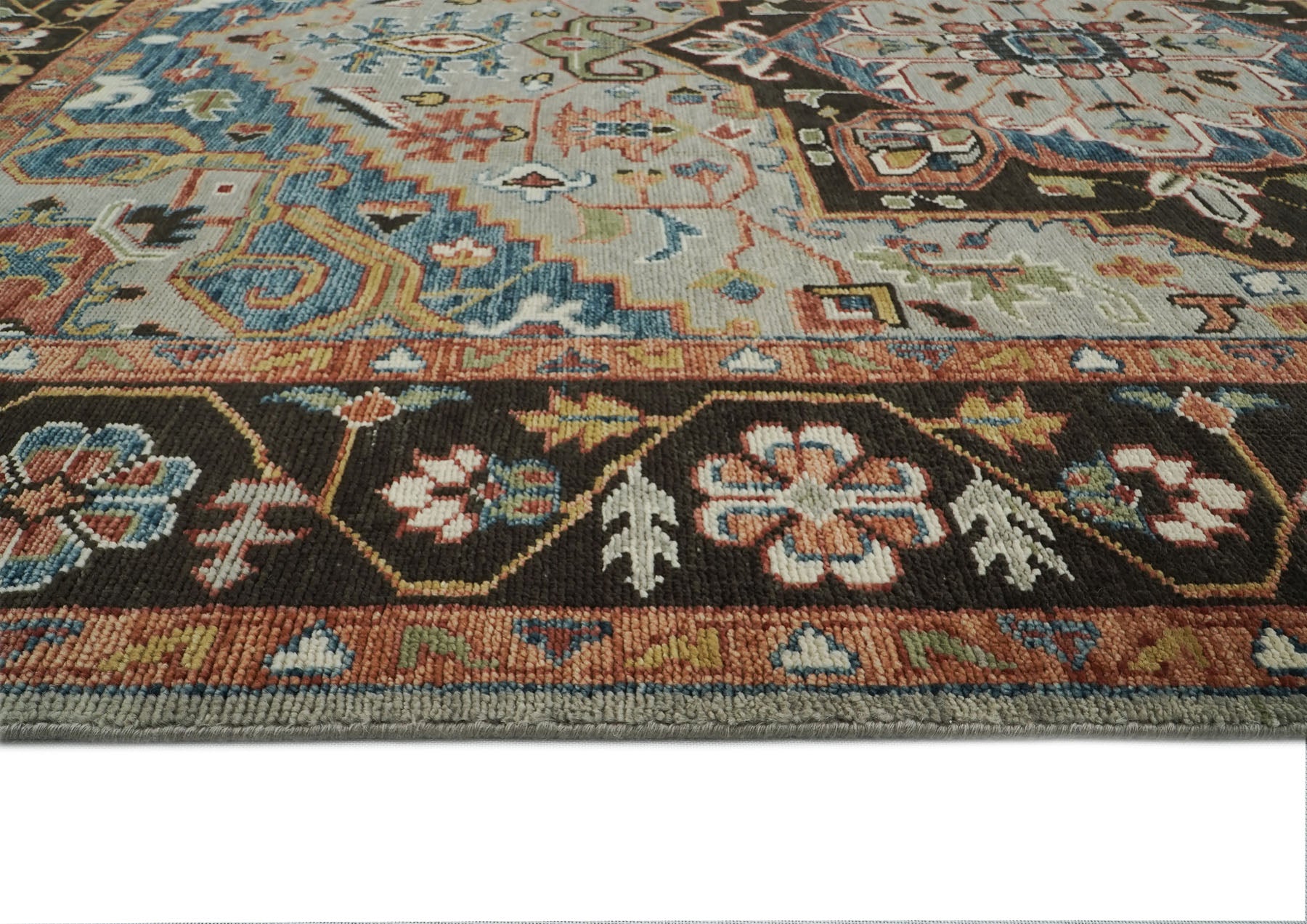 10x14 Gray, Green, Rust Color Hand Knotted Oushak Wool  Oriental Rug