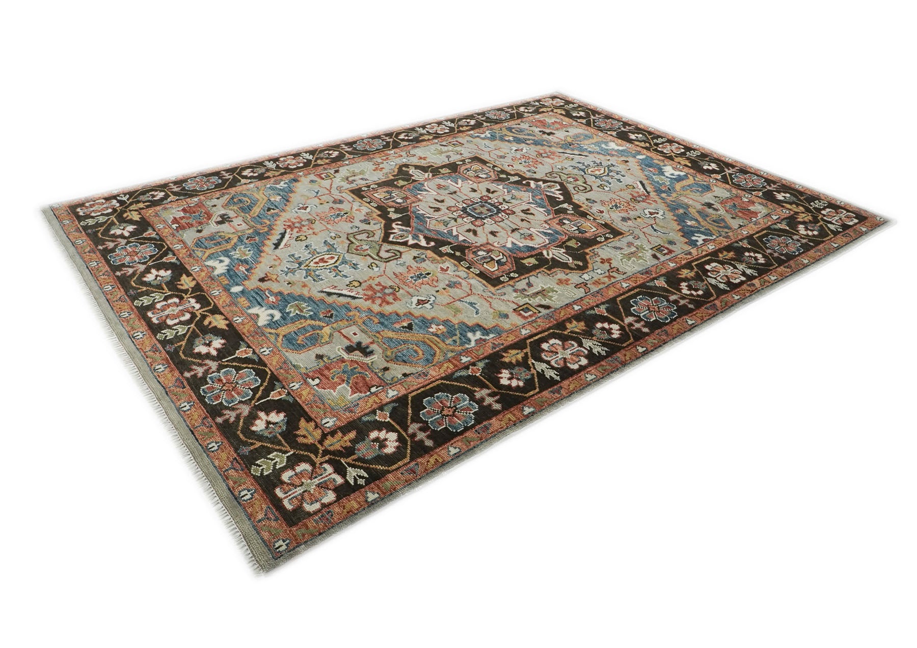 10x14 Gray, Green, Rust Color Hand Knotted Oushak Wool  Oriental Rug