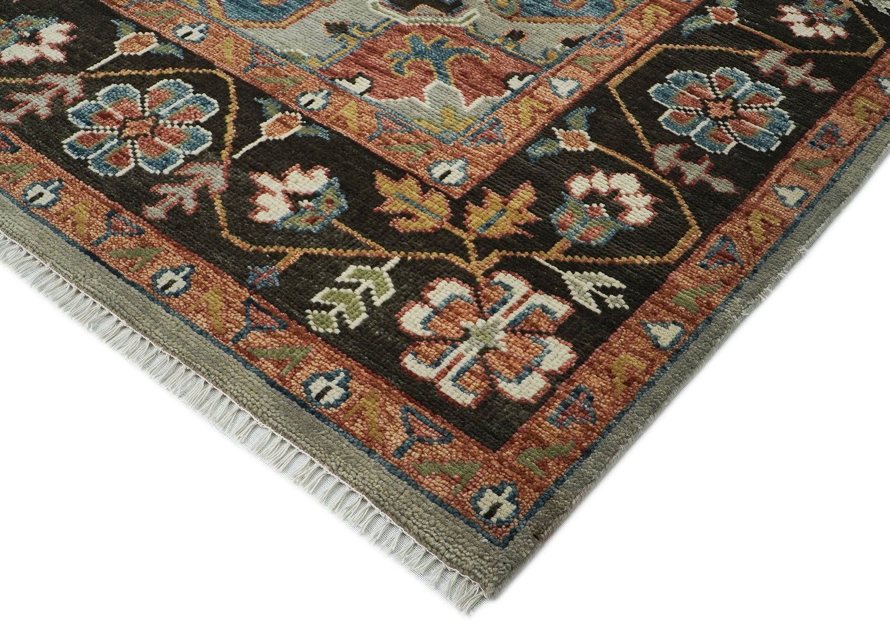 10x14 Gray, Green, Rust Color Hand Knotted Oushak Wool  Oriental Rug