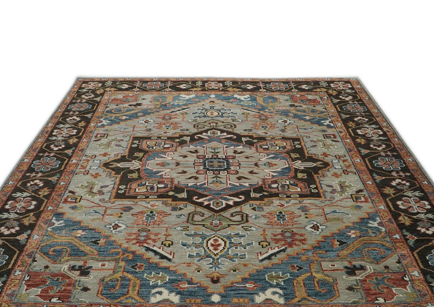 10x14 Gray, Green, Rust Color Hand Knotted Oushak Wool  Oriental Rug