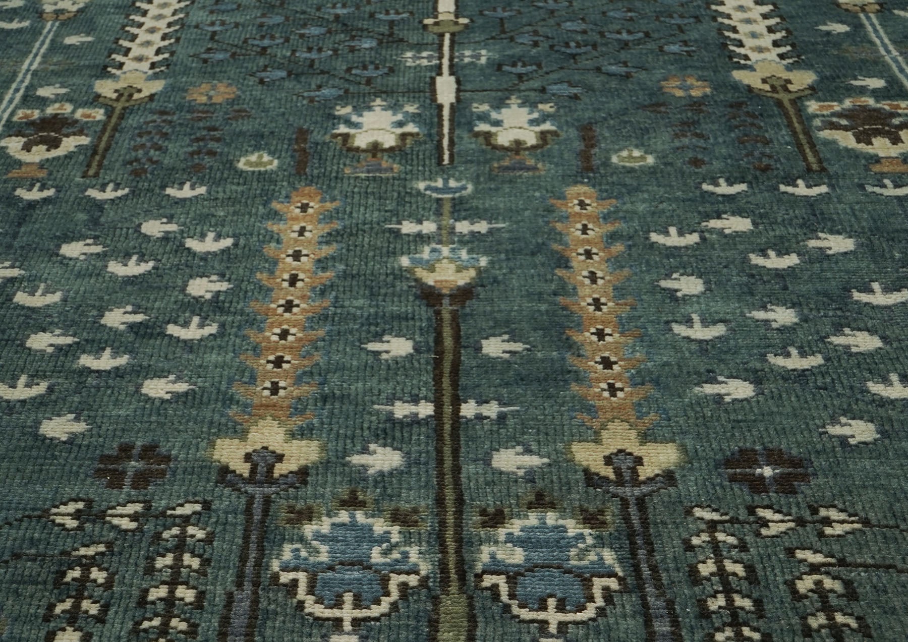 10x14 Seledon, Beige, Ivory Color Hand Knotted Oushak Wool Transitional Oriental Rug