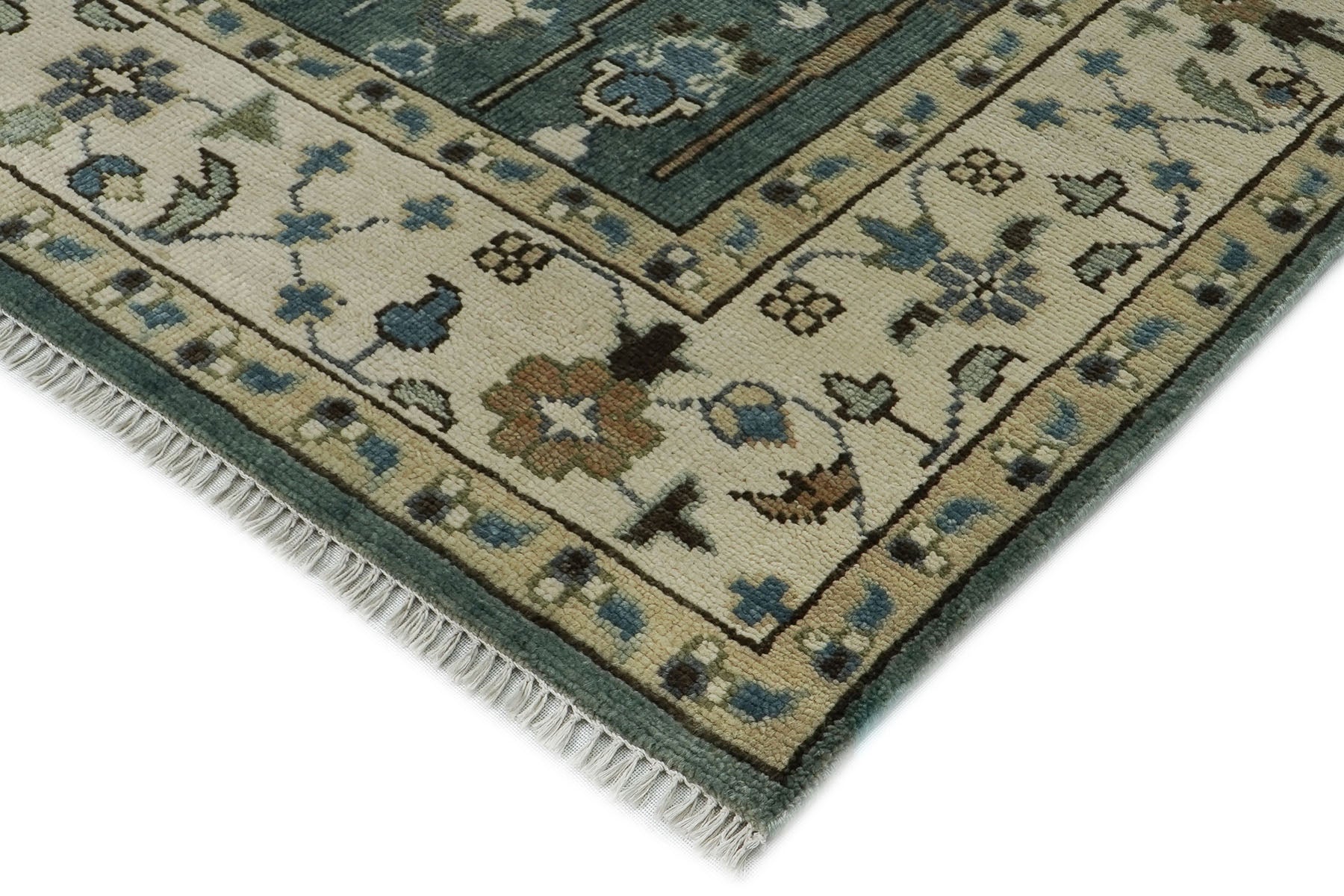 10x14 Seledon, Beige, Ivory Color Hand Knotted Oushak Wool Transitional Oriental Rug