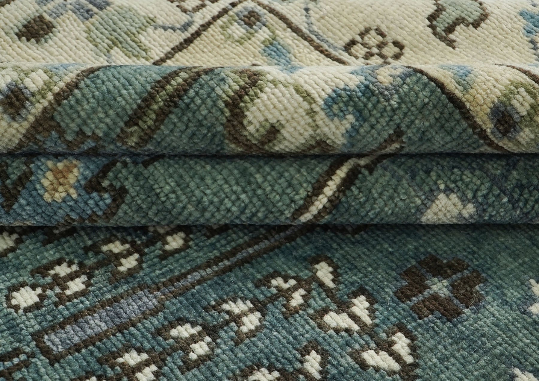 10x14 Seledon, Beige, Ivory Color Hand Knotted Oushak Wool Transitional Oriental Rug