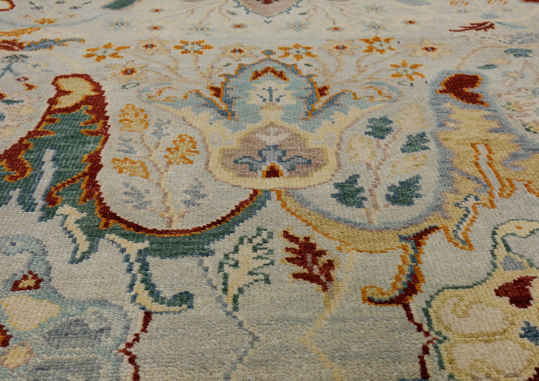 Mint Gray Multi Size Oushak Arts & Crafts Hand Knotted Wool Oriental Area Rug