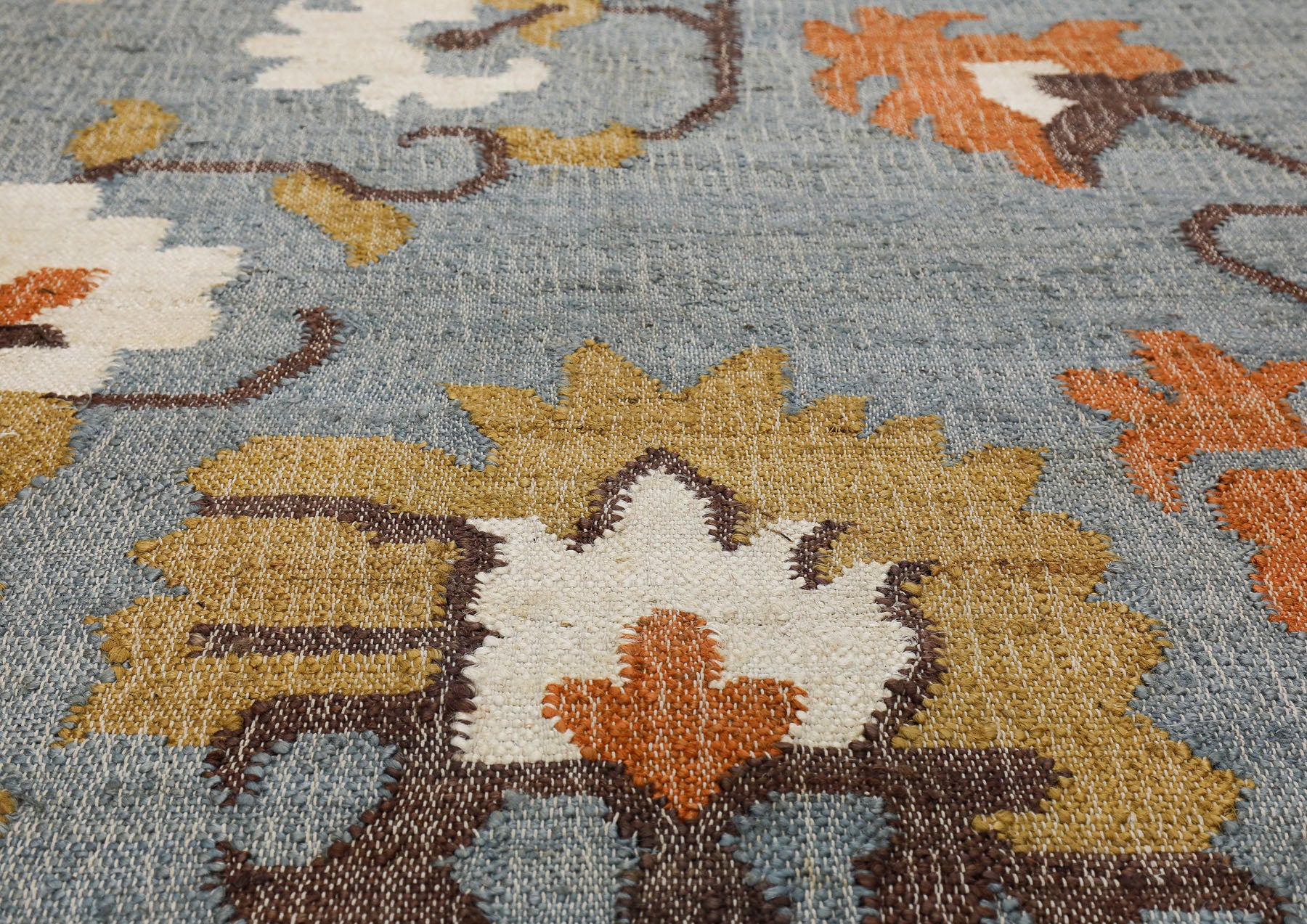 Multi Size Slate Blue Orange Color Hand Woven Kilim Jute Traditional Oriental Rug