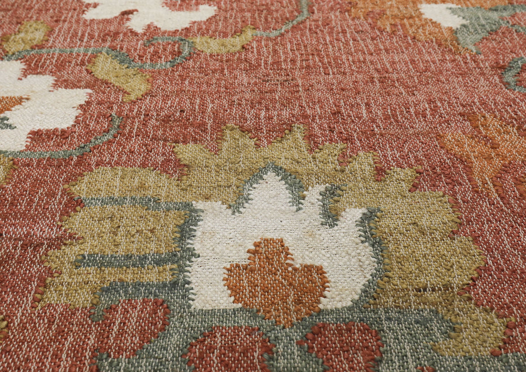 Multi Size Rust Sage Ivory Color Hand Woven Kilim Jute Traditional Oriental Rug