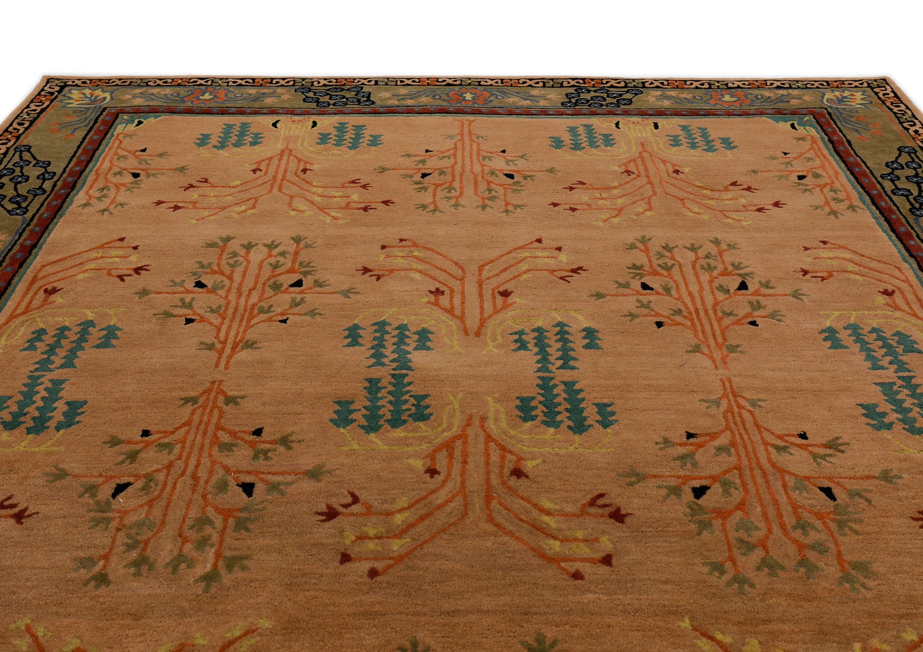 9x12 Peach, Pistachio, Blue Color Hand Tufted  Wool  Oriental Rug
