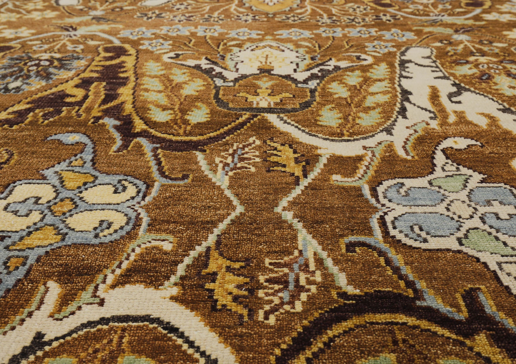 Mocha Ivory 9x12 Oushak Arts & Crafts Hand Knotted Wool Oriental Area Rug