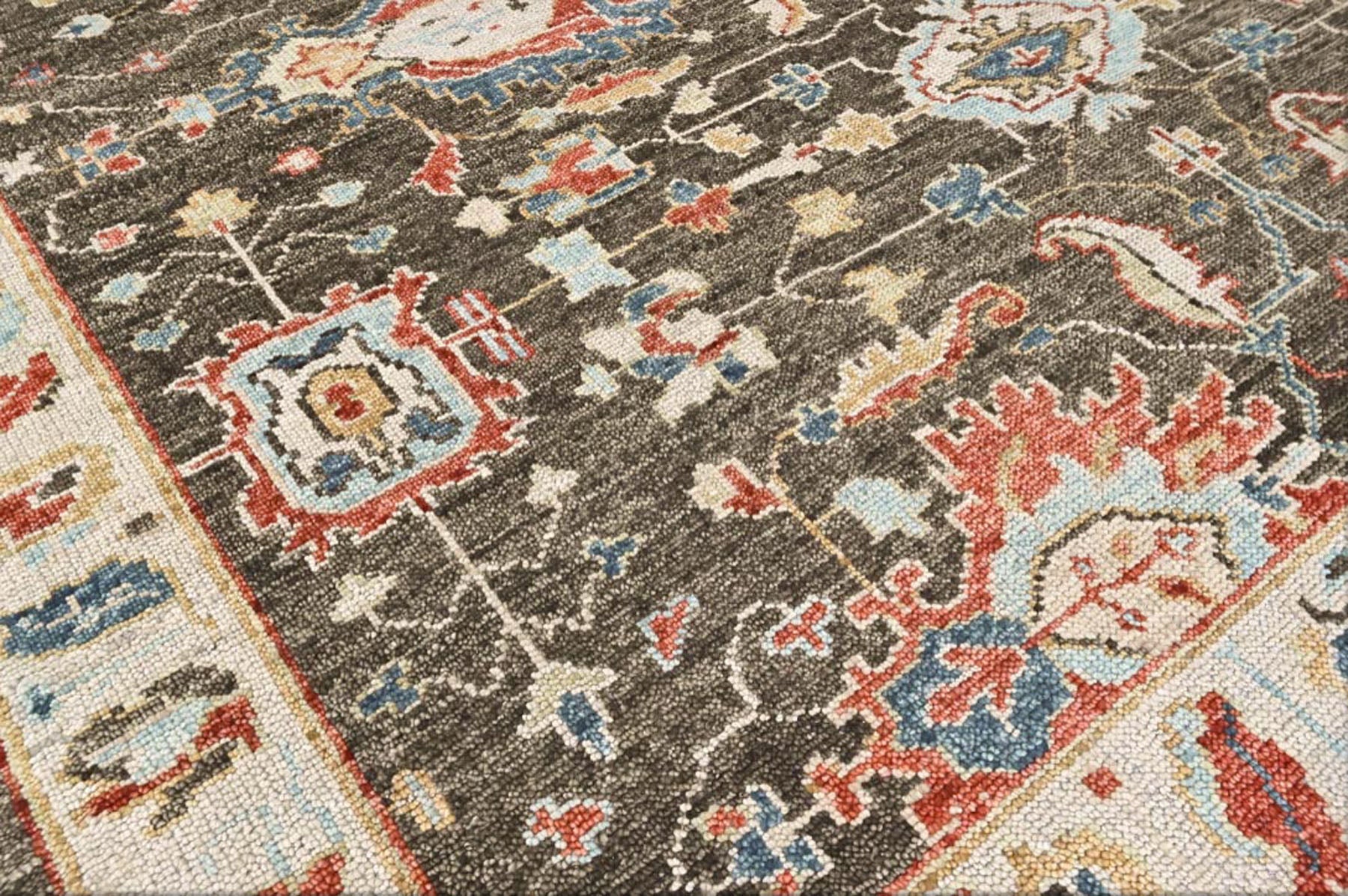 Brown, Beige 8'11''x11'10'' Oushak Arts and Crafts Hand Knotted Wool Oriental Area Rug