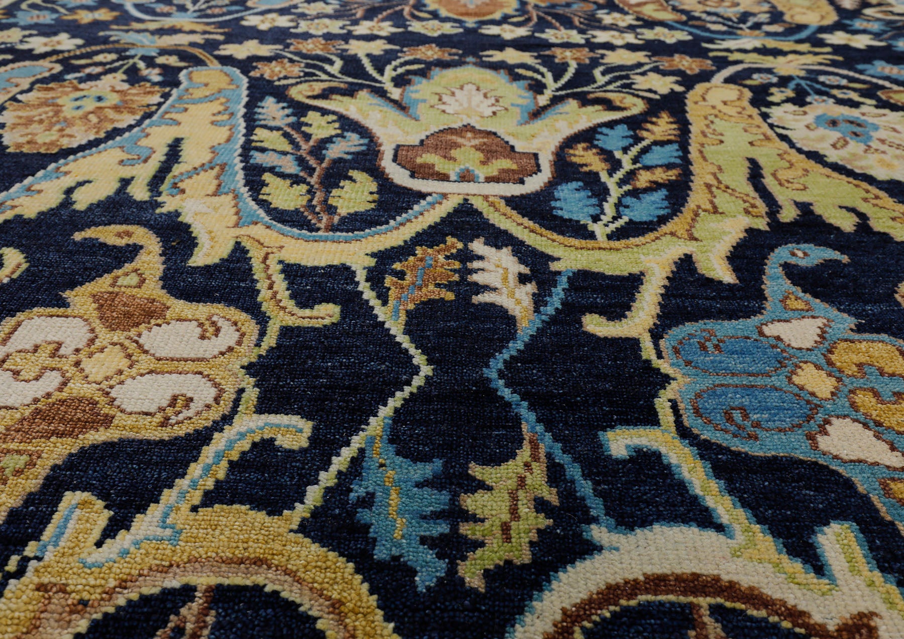 Multi Size Navy Mint Ivory Color Hand Knotted Oushak Wool  Oriental Rug