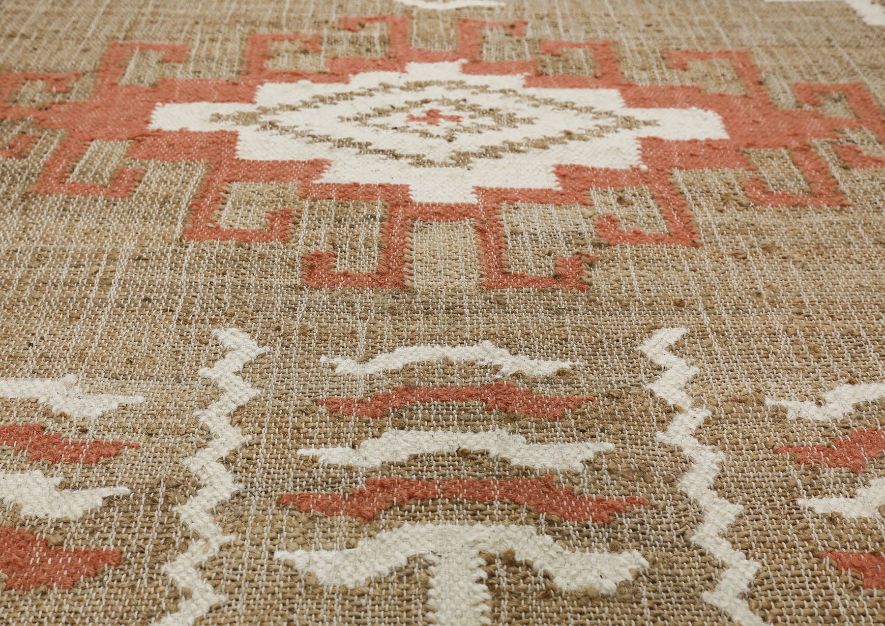 Multi Size Tan Orange Ivory Color Hand Woven Kilim Jute Southwestern Oriental Rug