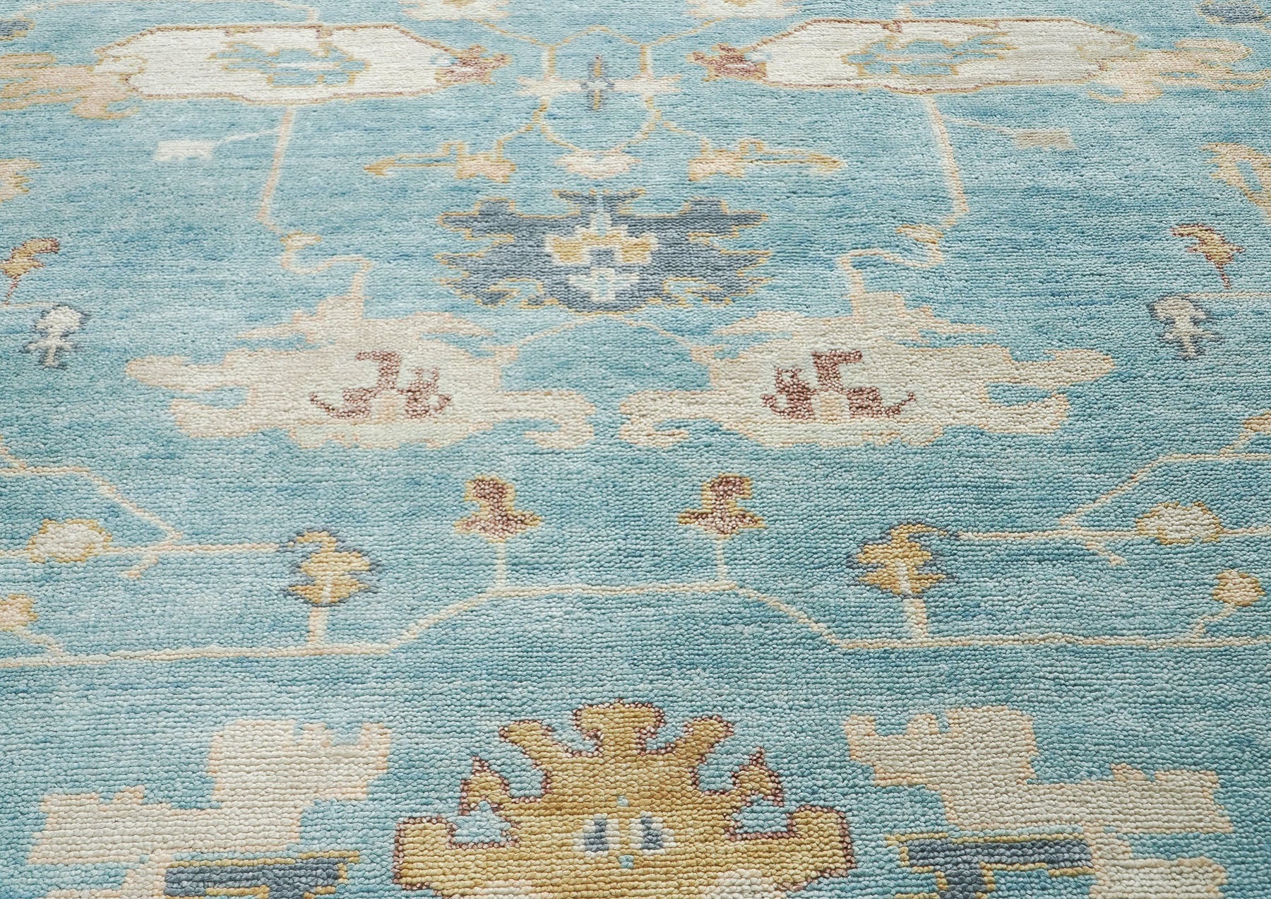 10x14 Aqua, Gray, Tan Color Hand Knotted Oushak Wool Transitional Oriental Rug