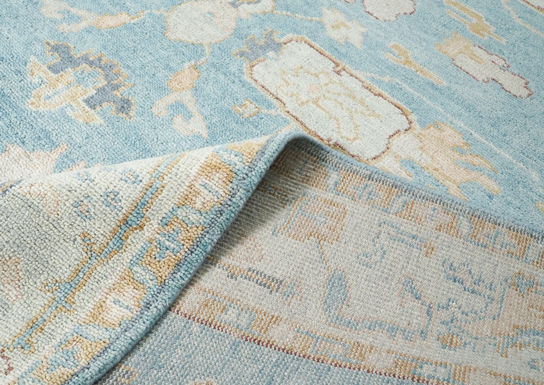 10x14 Aqua, Gray, Tan Color Hand Knotted Oushak Wool Transitional Oriental Rug
