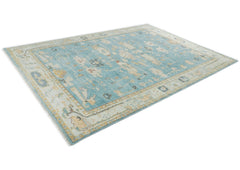 10x14 Aqua, Gray, Tan Color Hand Knotted Oushak Wool Transitional Oriental Rug