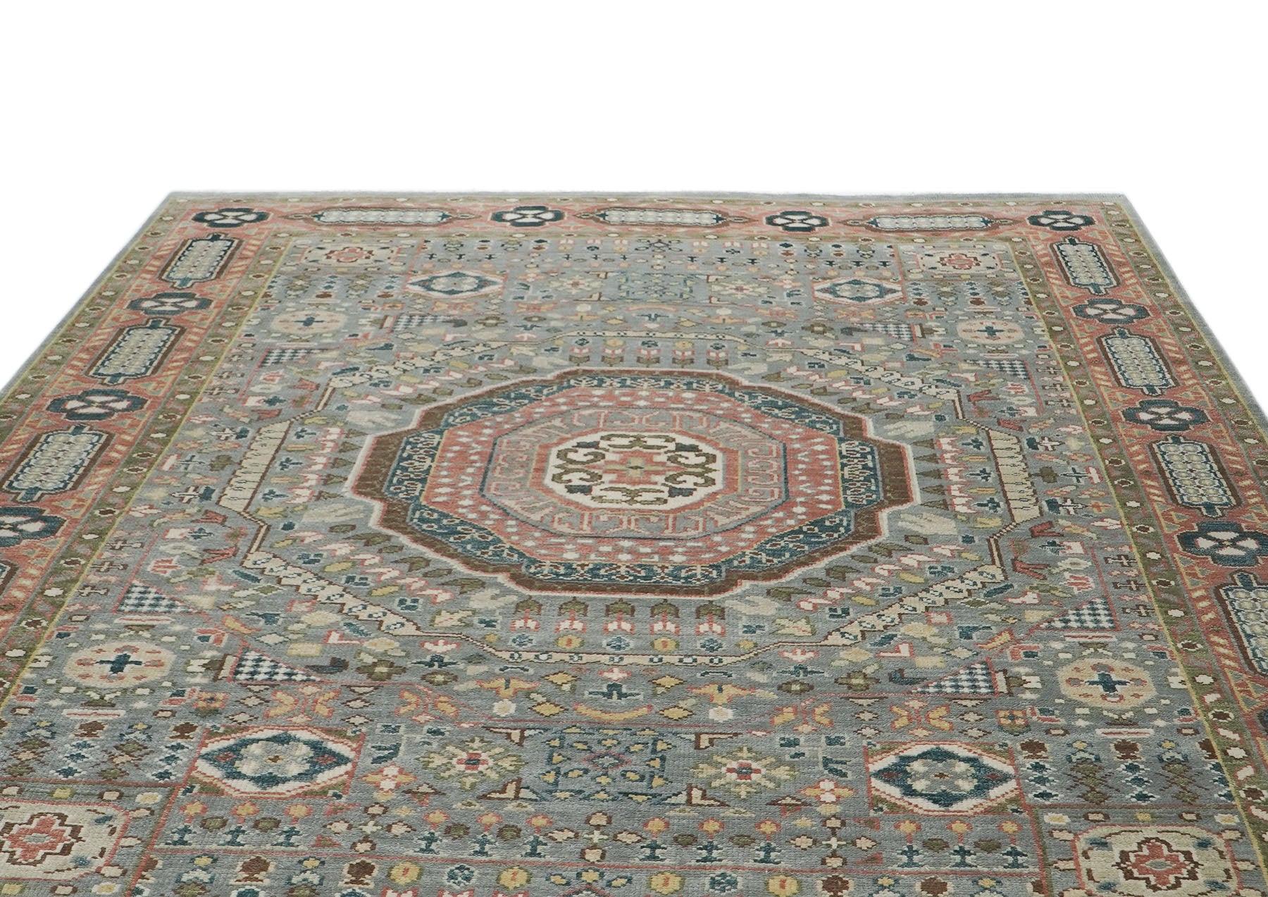 10x14 Gray, Rose, Ivory Color Hand Knotted Oushak Wool Traditional Oriental Rug