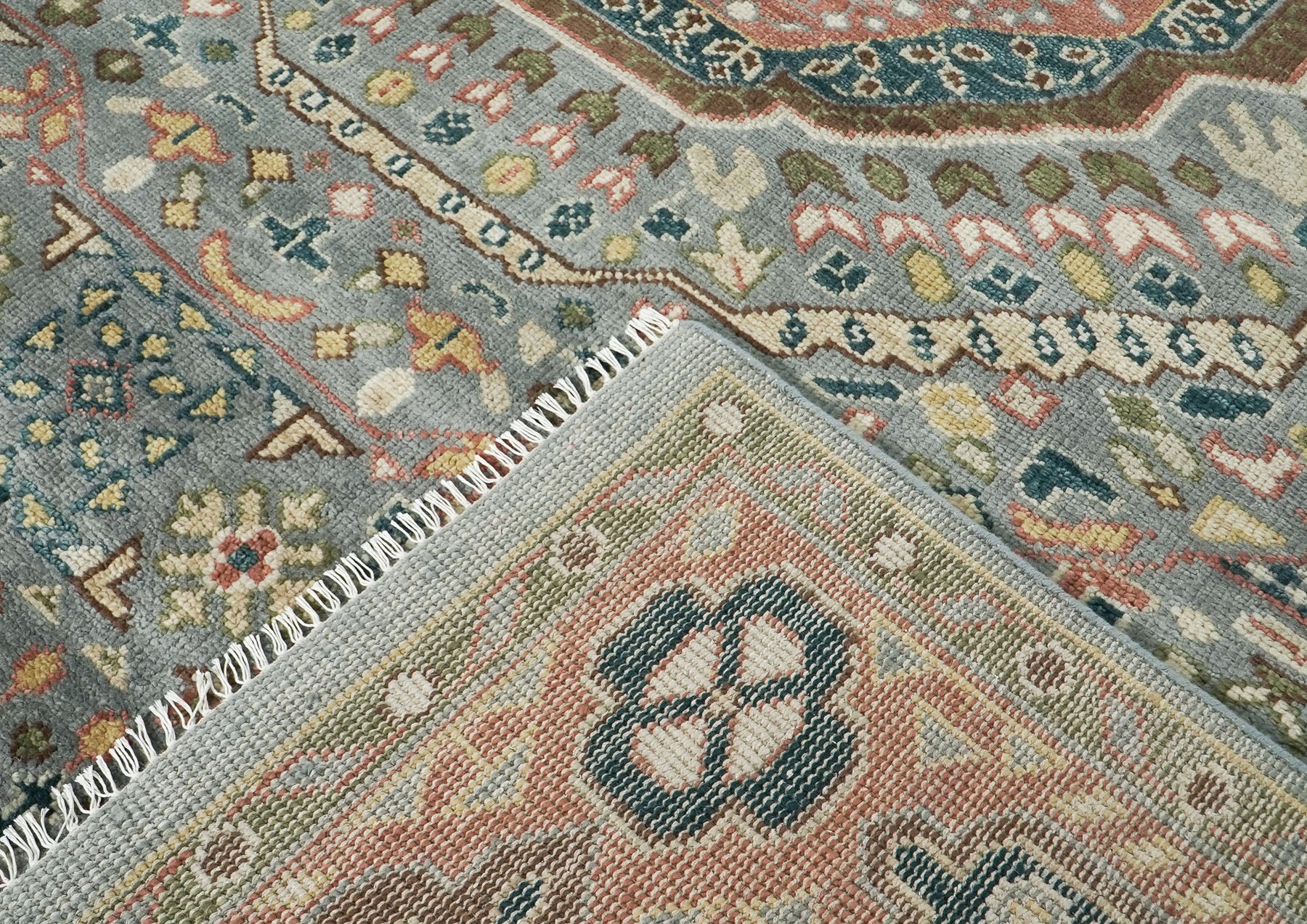 10x14 Gray, Rose, Ivory Color Hand Knotted Oushak Wool Traditional Oriental Rug