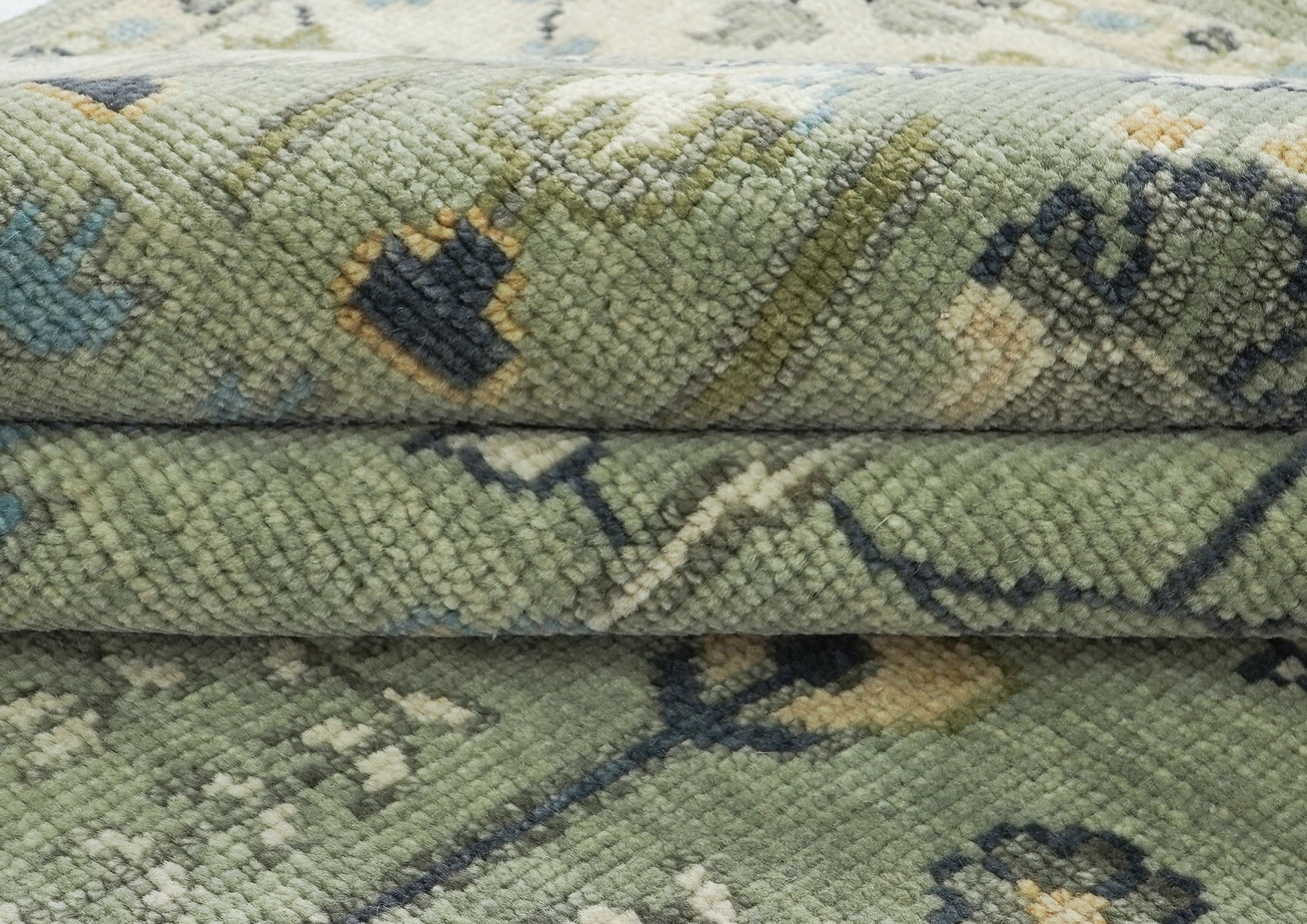 10x14 Mint, Ivory, Blue Color Hand Knotted Oushak Wool Transitional Oriental Rug