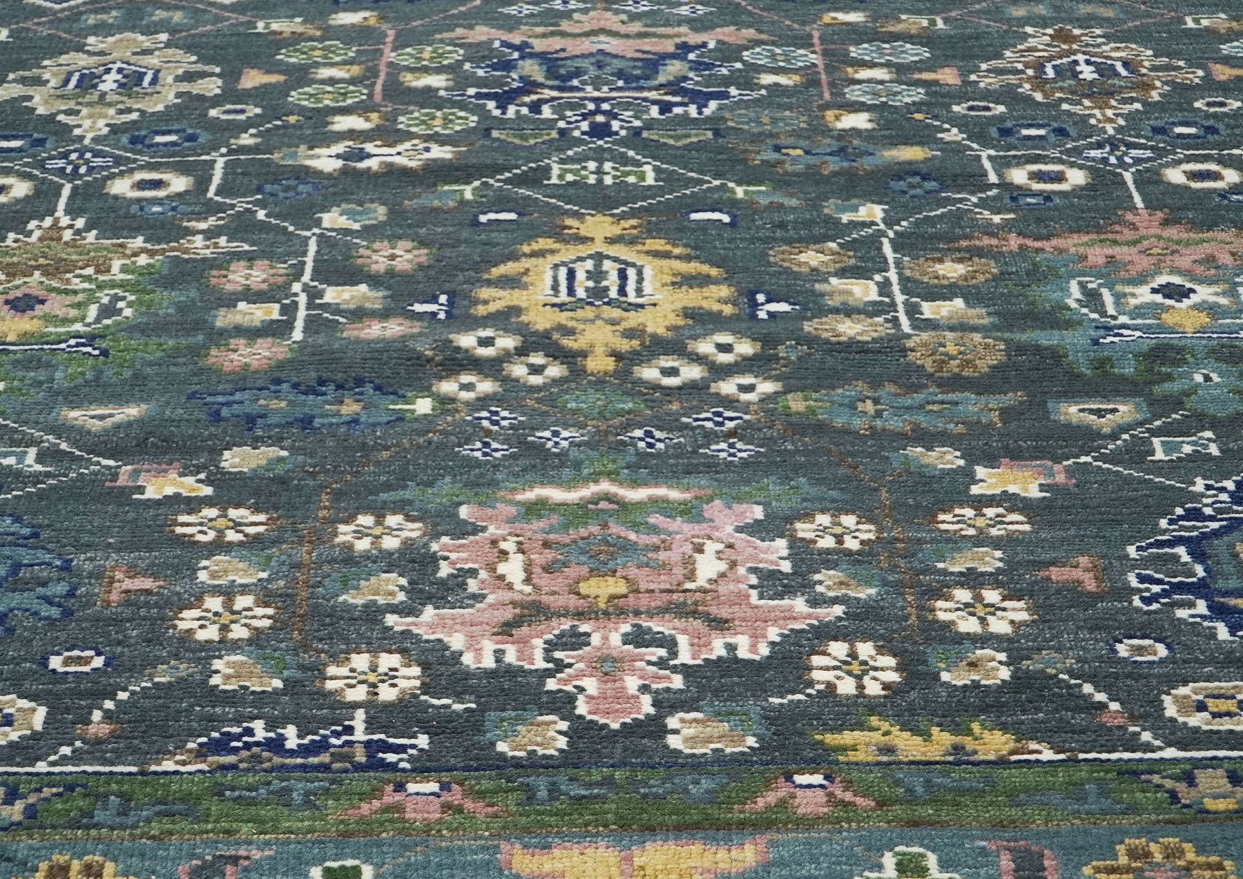 10x14 Blue, Aqua, Rose Color Hand Knotted Oushak Wool Arts and Crafts Oriental Rug