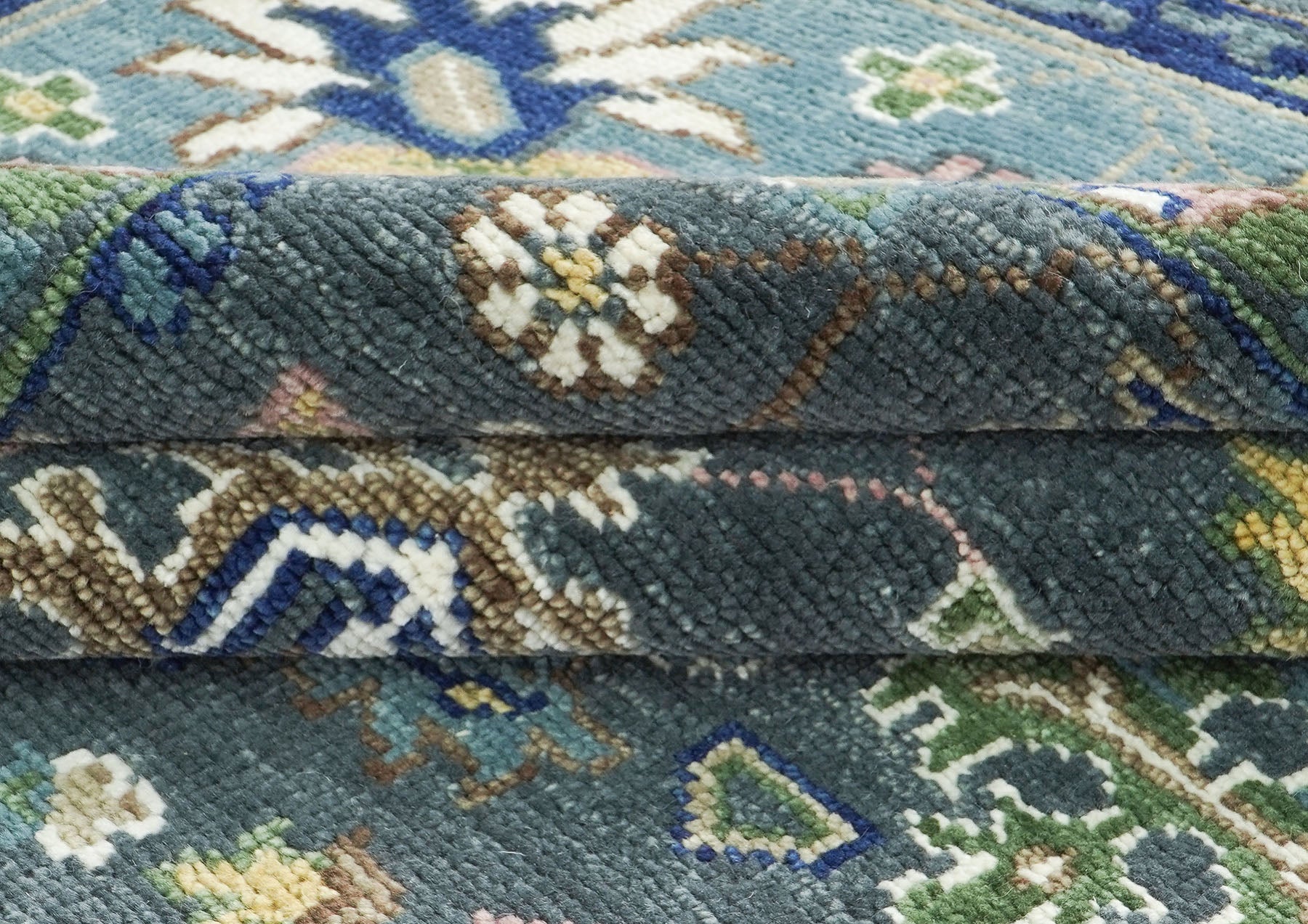 10x14 Blue, Aqua, Rose Color Hand Knotted Oushak Wool Arts and Crafts Oriental Rug