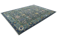 10x14 Blue, Aqua, Rose Color Hand Knotted Oushak Wool Arts and Crafts Oriental Rug