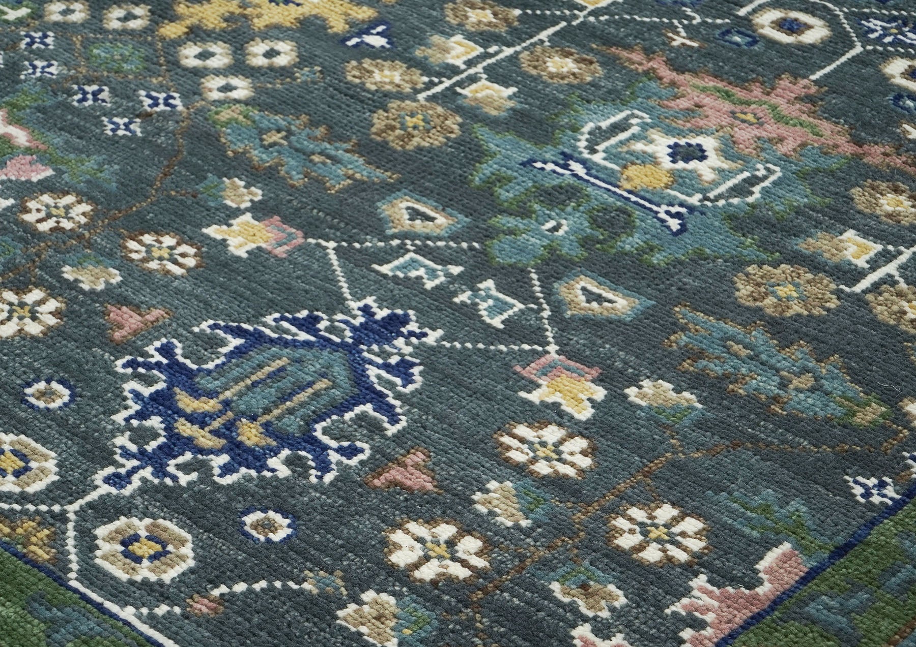 10x14 Blue, Aqua, Rose Color Hand Knotted Oushak Wool Arts and Crafts Oriental Rug