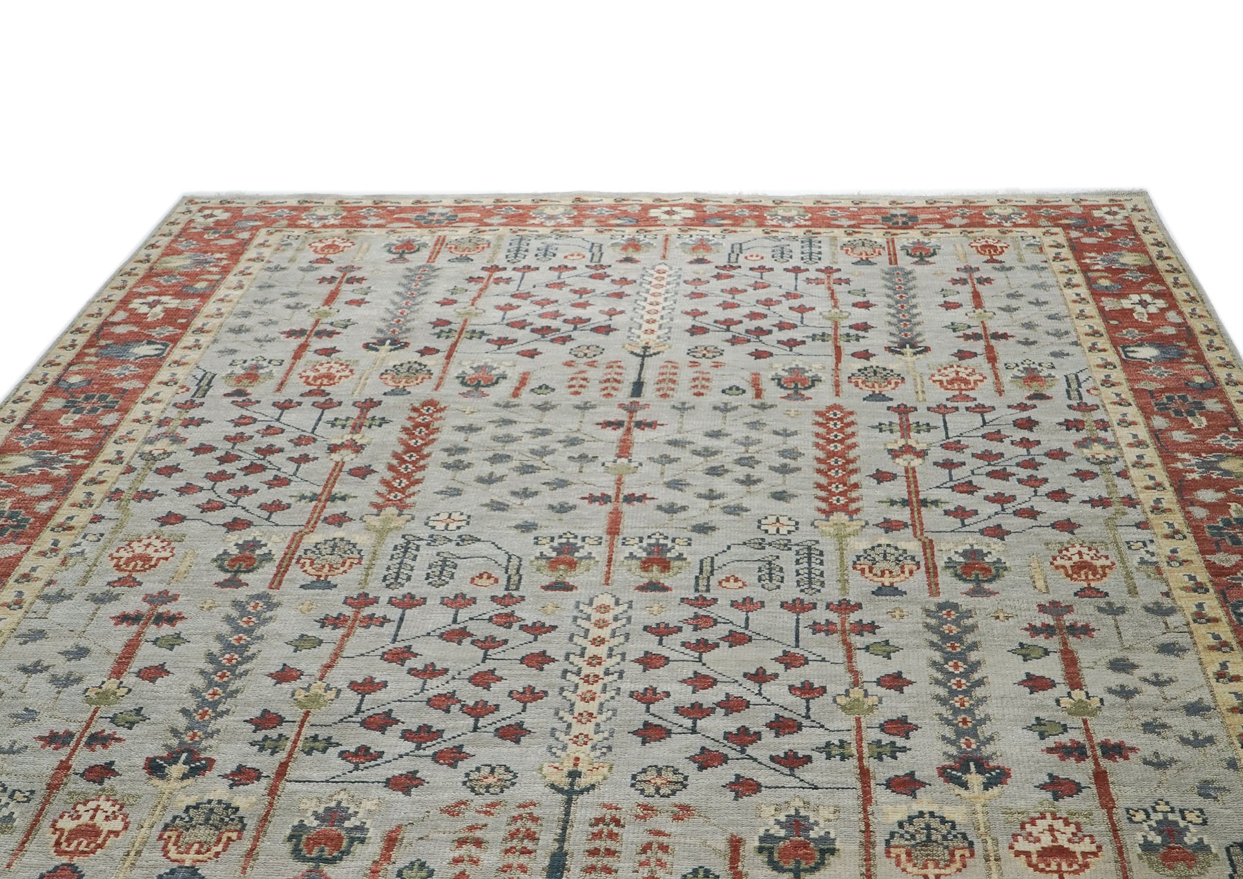 10x14 Gray, Burnt Orange, Lime Color Hand Knotted Oushak Wool Transitional Oriental Rug