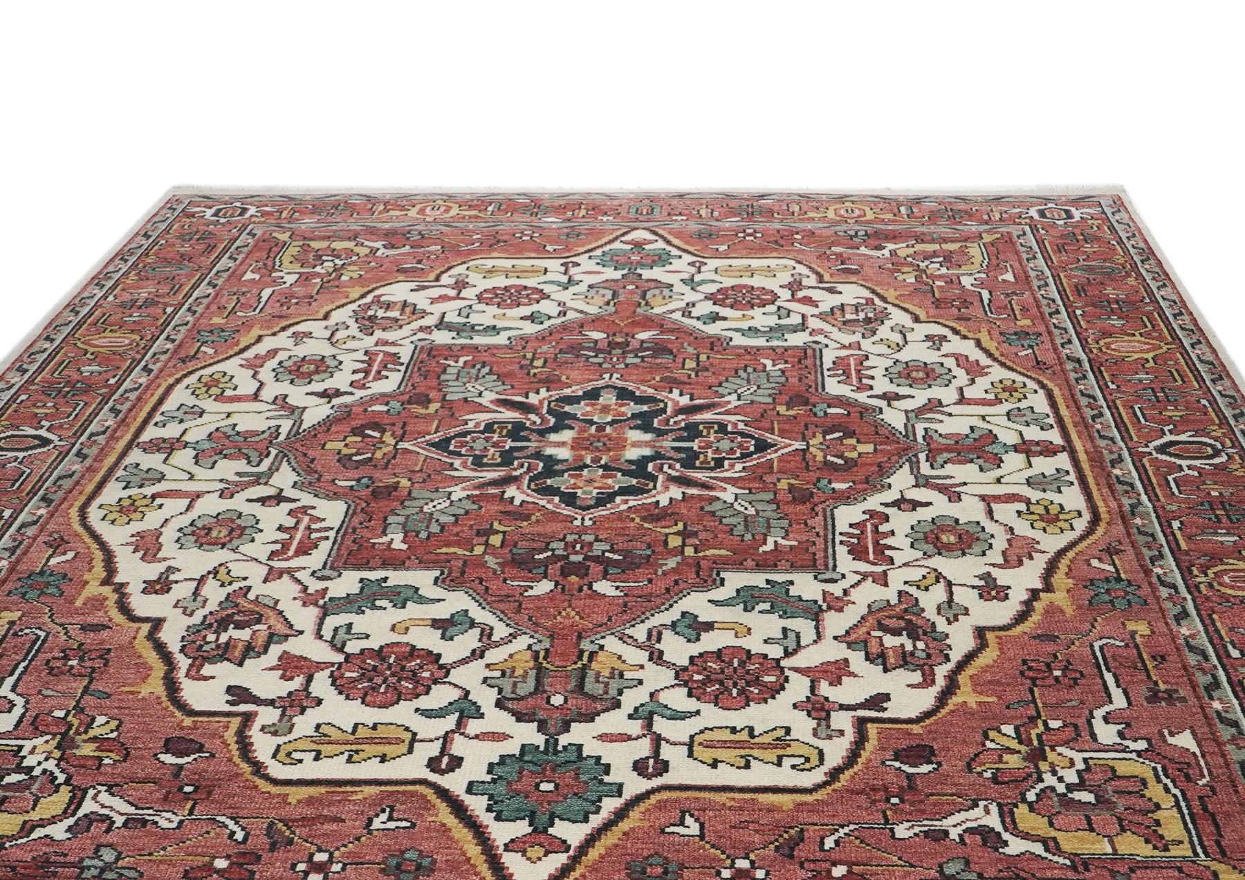 10x14 Rust, Ivory, Brown Color Hand Knotted Oushak Wool  Oriental Rug