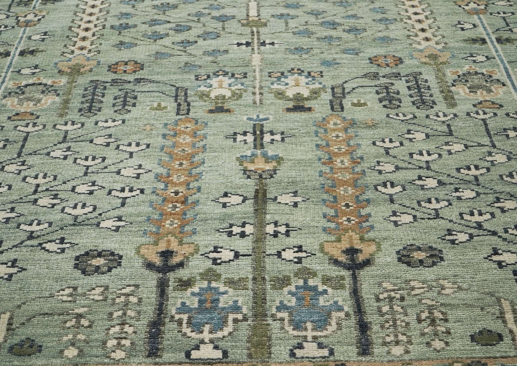 10x14 Seledon, Beige, Tan Color Hand Knotted Oushak Wool Transitional Oriental Rug