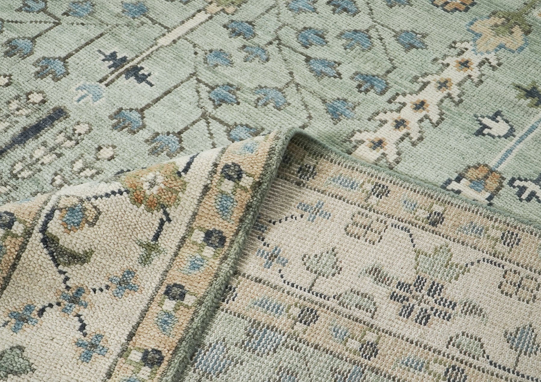 10x14 Seledon, Beige, Tan Color Hand Knotted Oushak Wool Transitional Oriental Rug