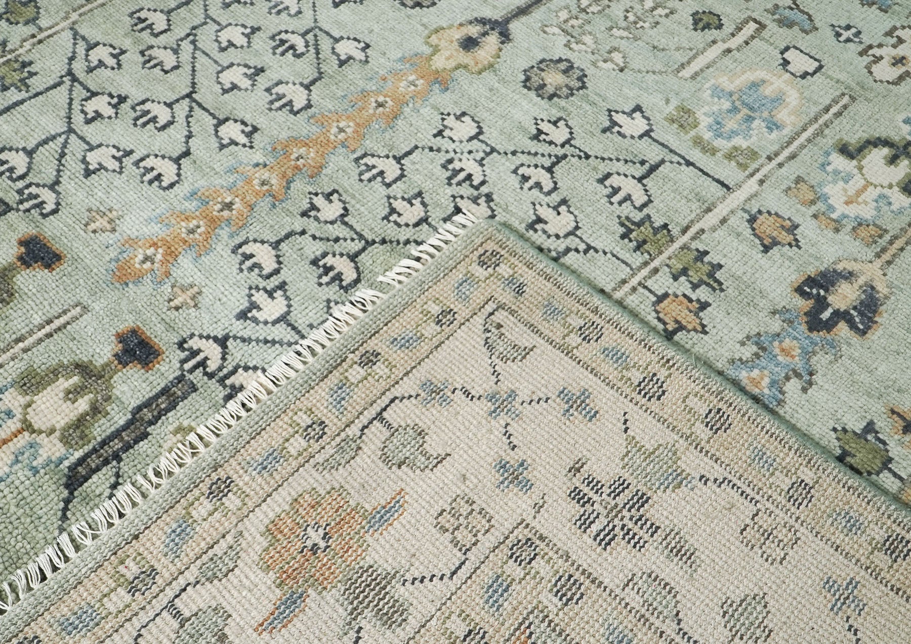 10x14 Seledon, Beige, Tan Color Hand Knotted Oushak Wool Transitional Oriental Rug