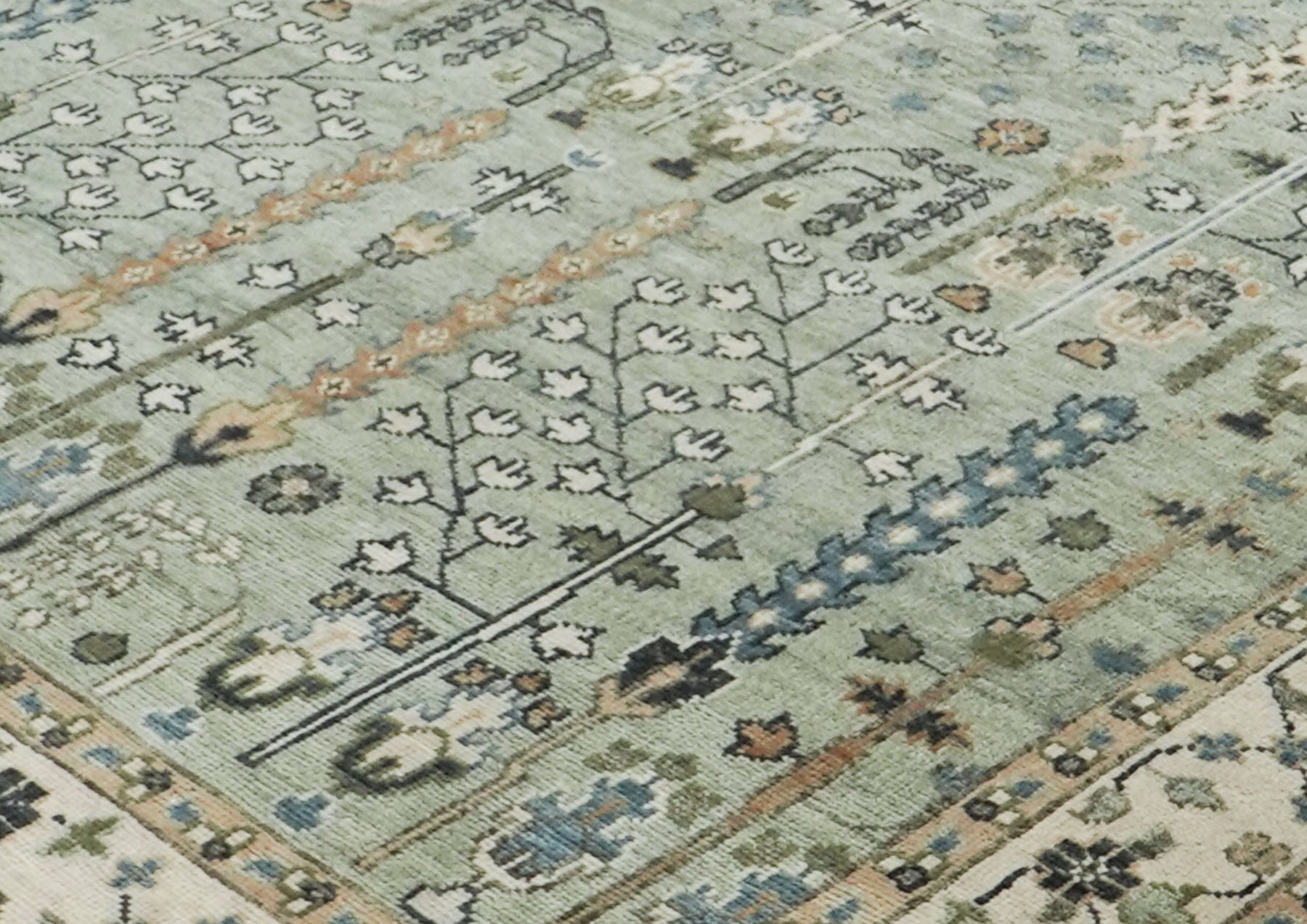 10x14 Seledon, Beige, Tan Color Hand Knotted Oushak Wool Transitional Oriental Rug