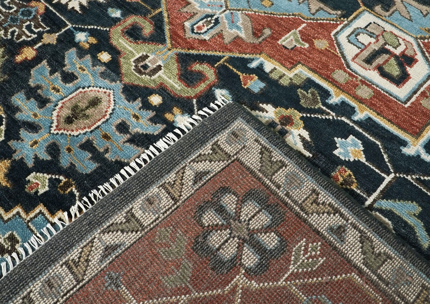 10x14 Blue, Burnt Orange, Aqua Color Hand Knotted Oushak Wool  Oriental Rug