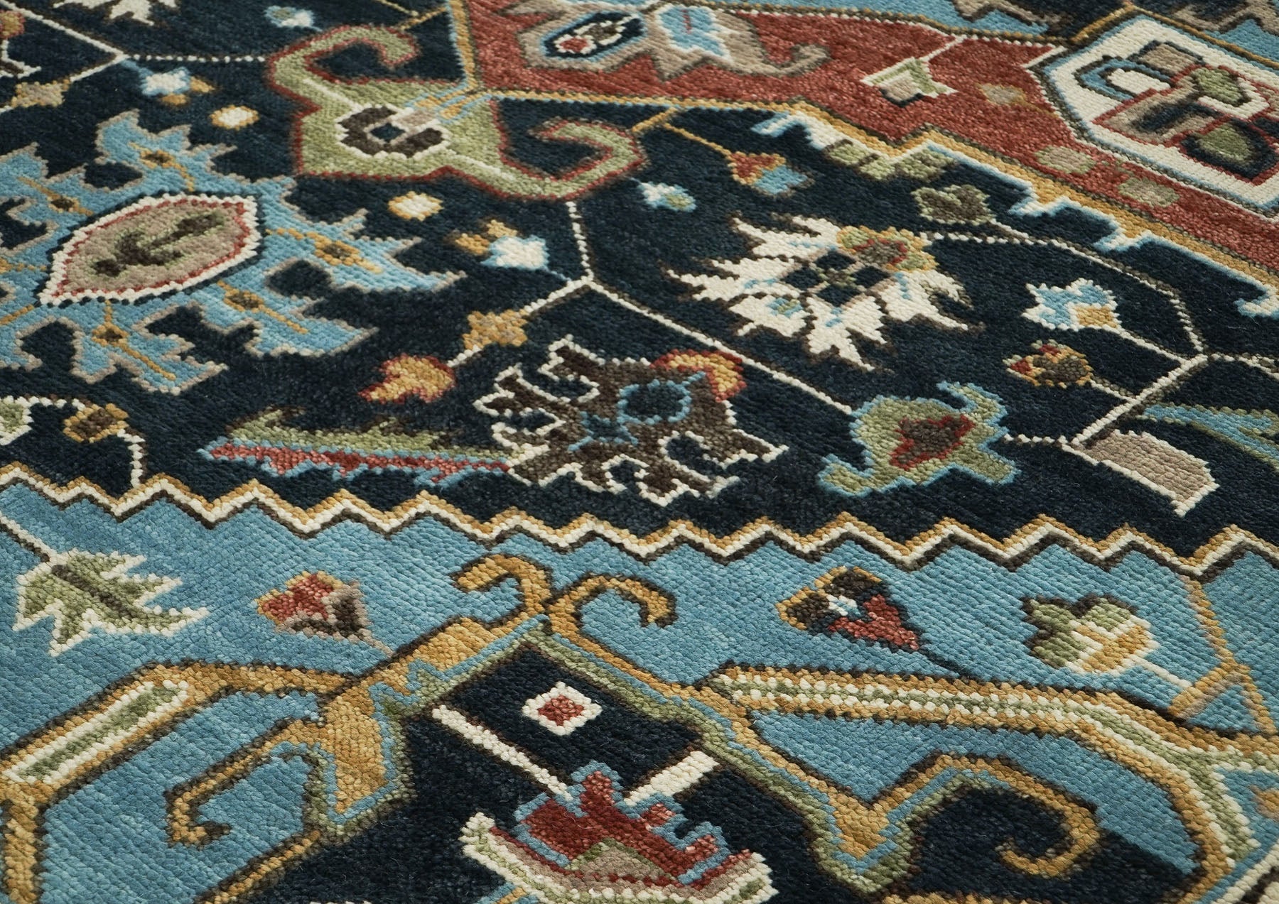 10x14 Blue, Burnt Orange, Aqua Color Hand Knotted Oushak Wool  Oriental Rug