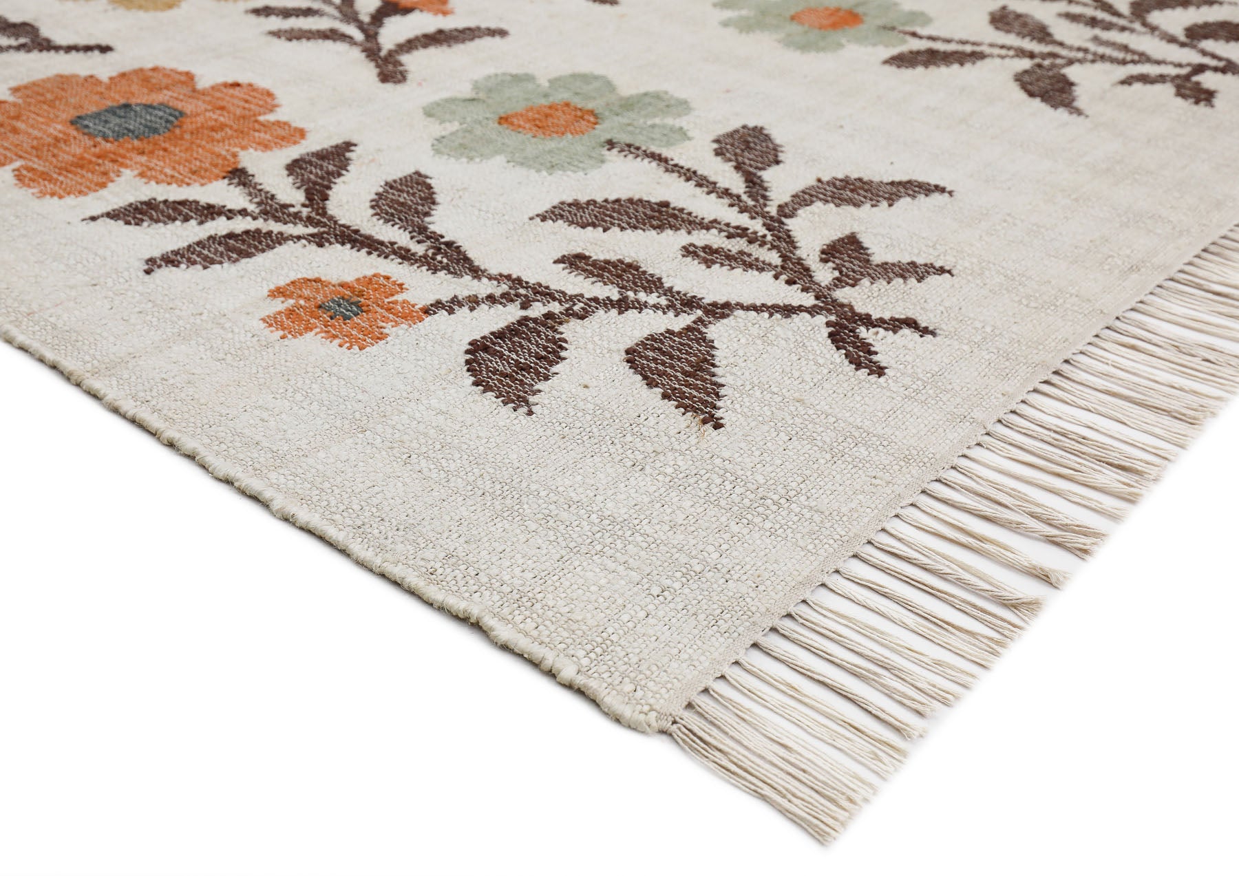 Multi Size Ivory Brown Orange Color Hand Woven Kilim Jute Traditional Oriental Rug