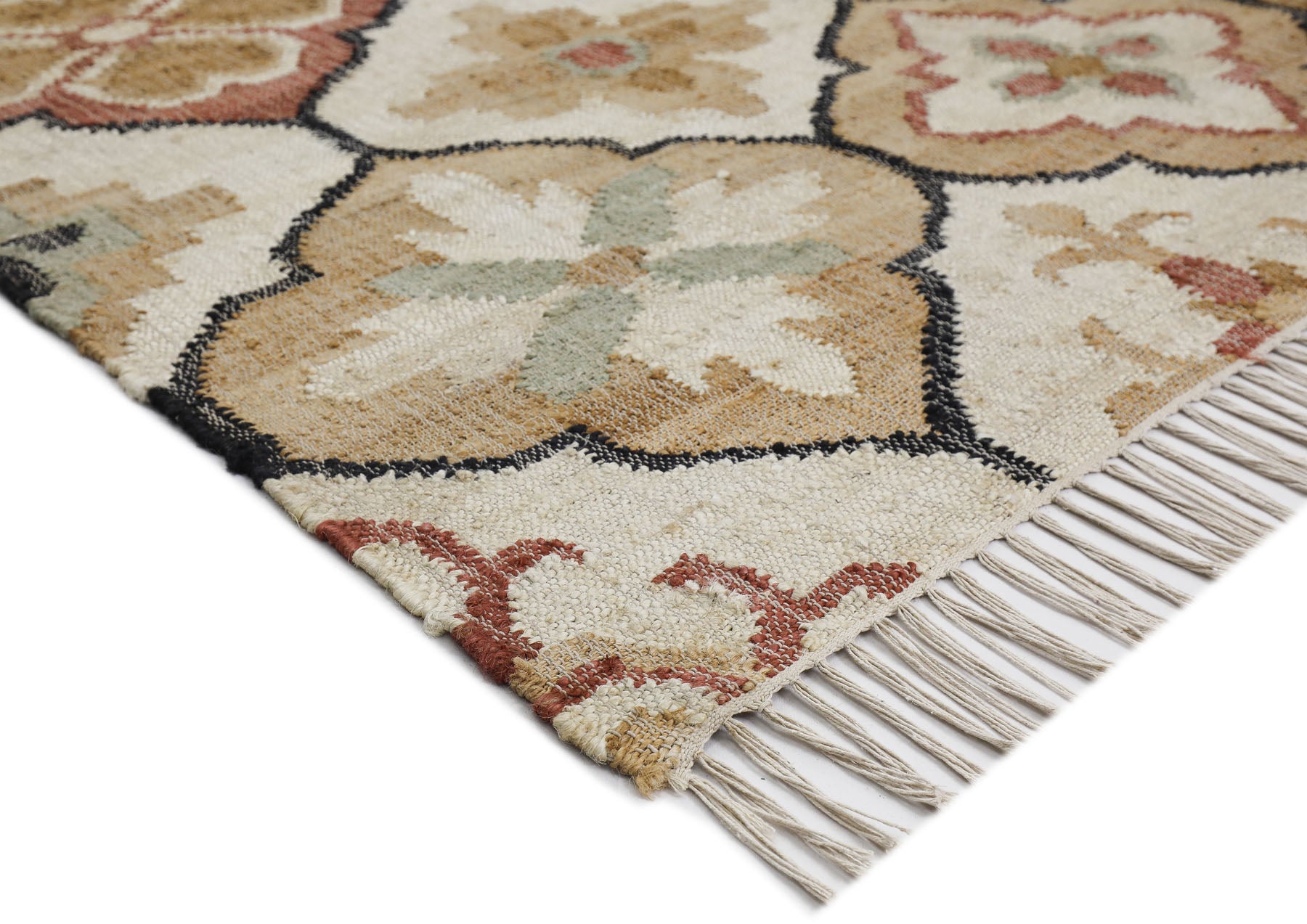 Multi Size Ivory Tan Brown Color Hand Woven Kilim Jute Traditional Oriental Rug
