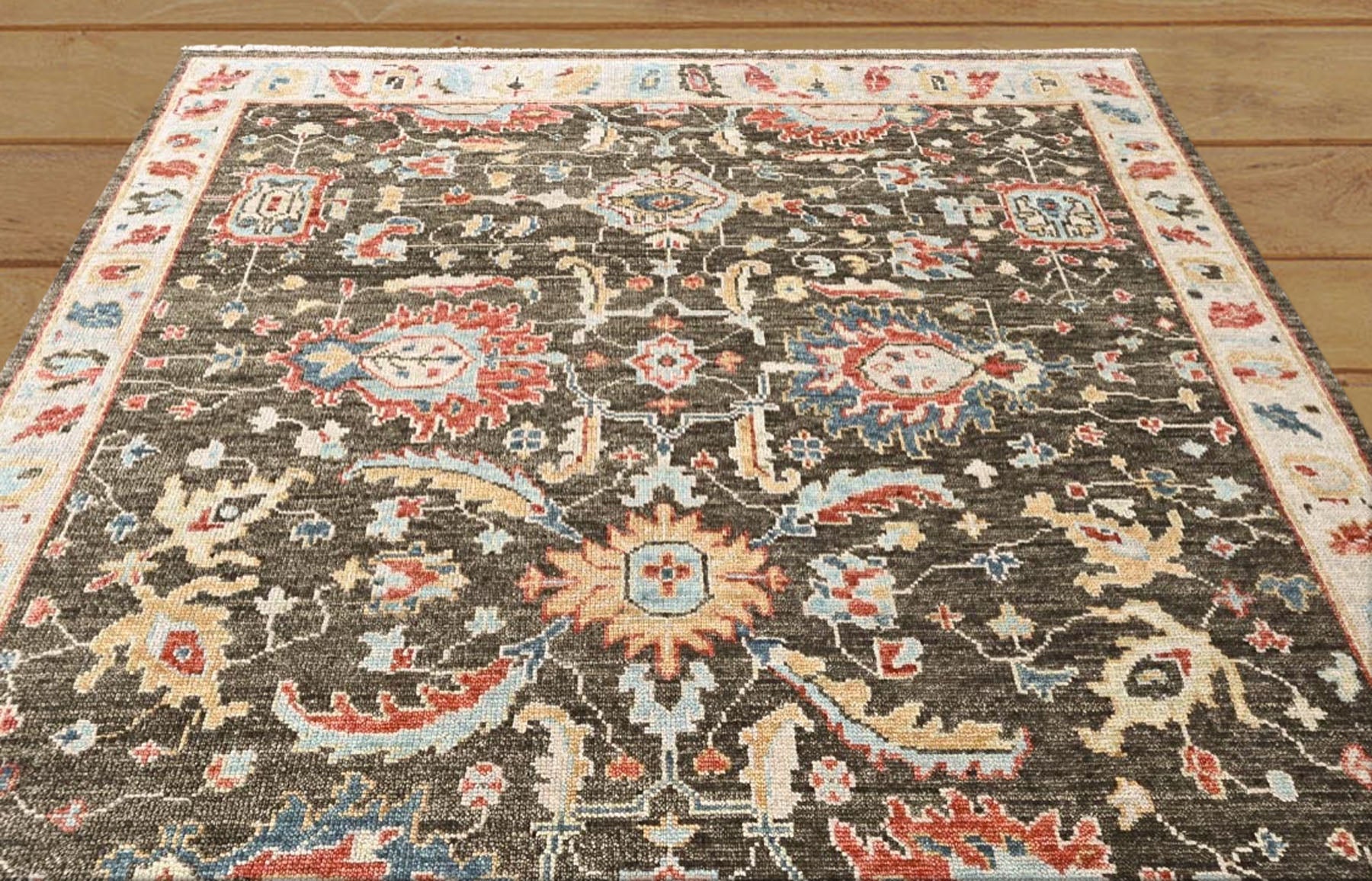 Brown, Beige 8'11''x11'10'' Oushak Arts and Crafts Hand Knotted Wool Oriental Area Rug