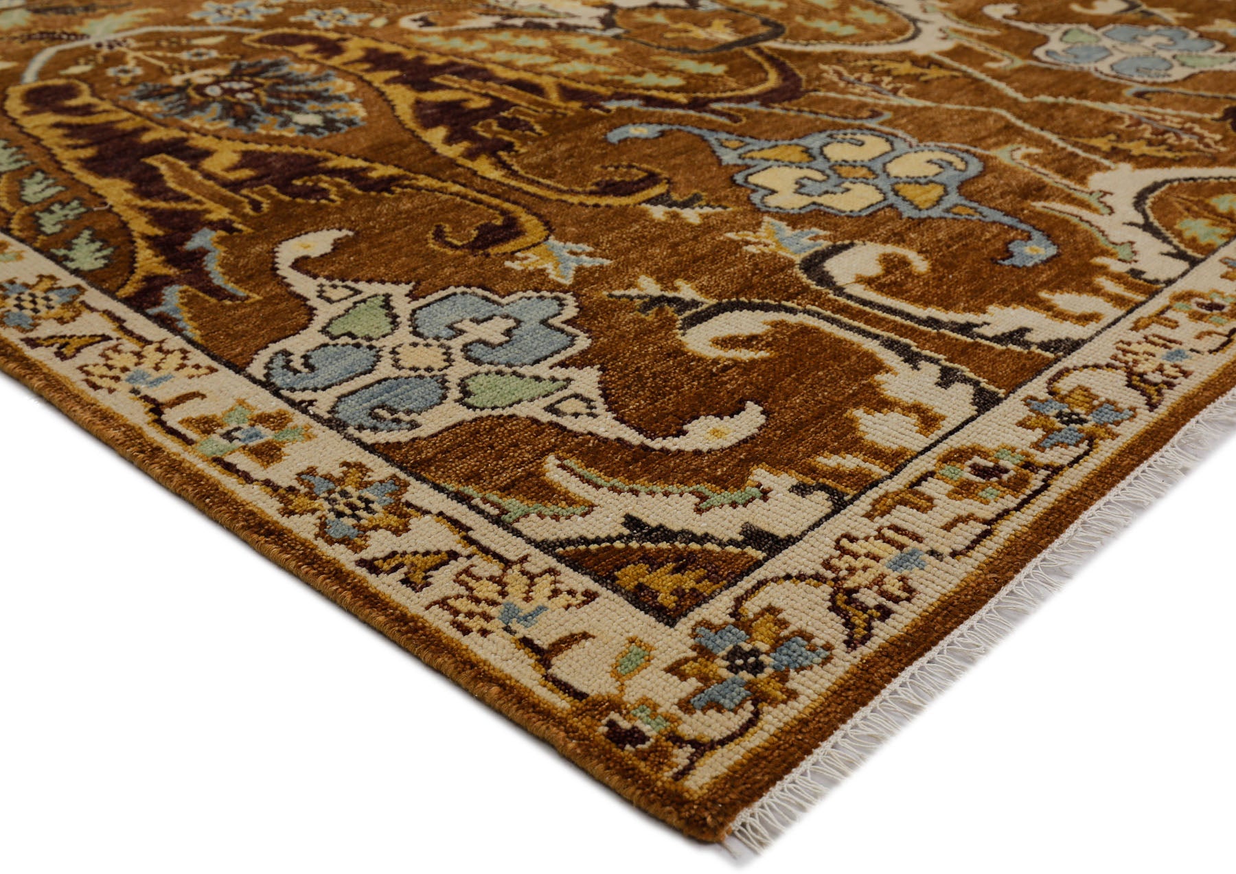 Mocha Ivory 9x12 Oushak Arts & Crafts Hand Knotted Wool Oriental Area Rug