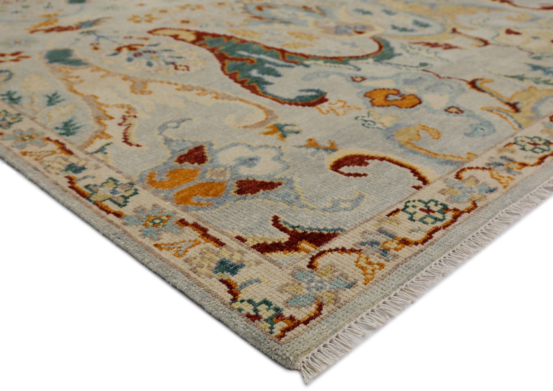 Mint Gray Multi Size Oushak Arts & Crafts Hand Knotted Wool Oriental Area Rug