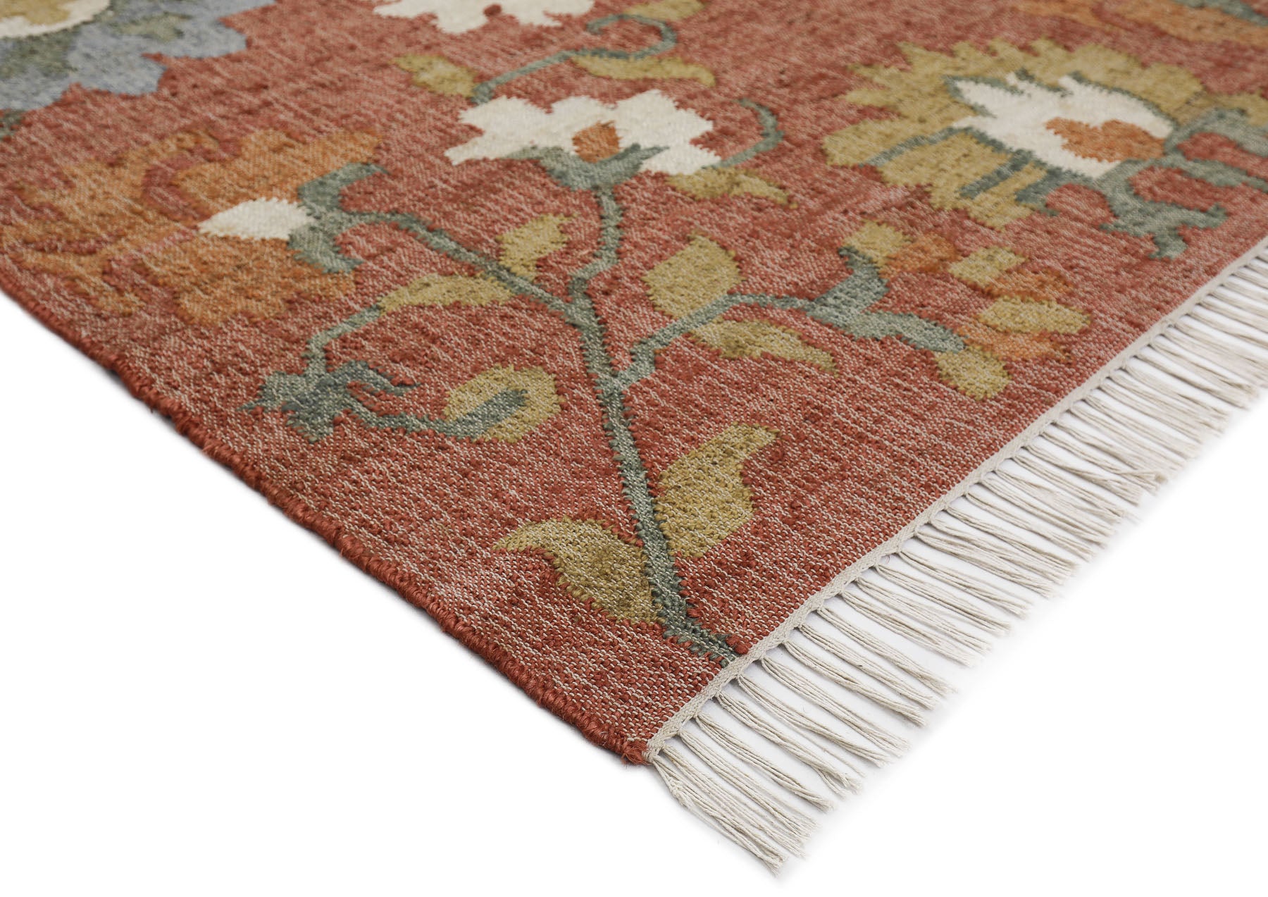 Multi Size Rust Sage Ivory Color Hand Woven Kilim Jute Traditional Oriental Rug