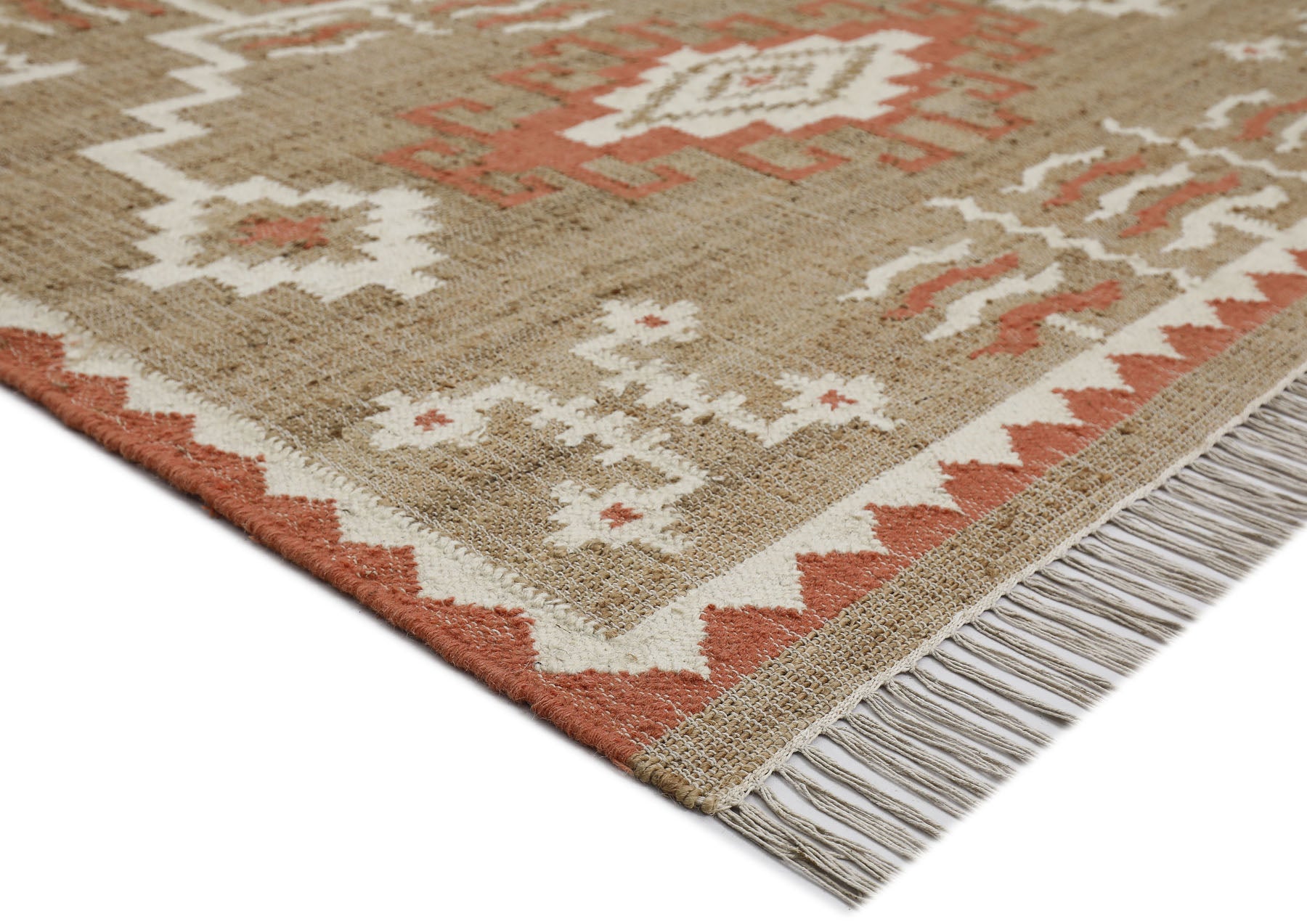 Multi Size Tan Orange Ivory Color Hand Woven Kilim Jute Southwestern Oriental Rug